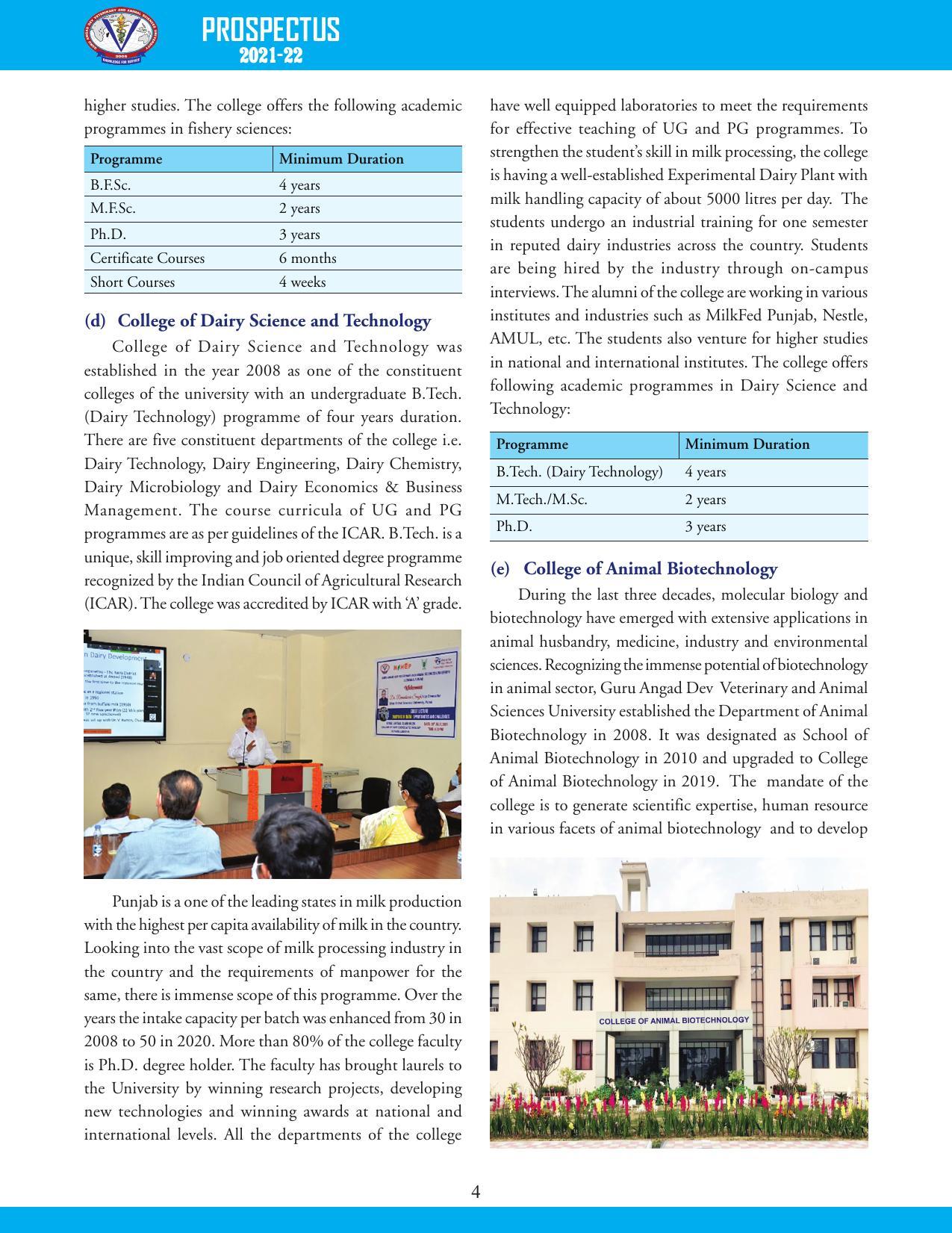 Guru Angad Dev Veterinary and Animal Sciences University, Ludhiana Prospectus 2021-22 - Page 20