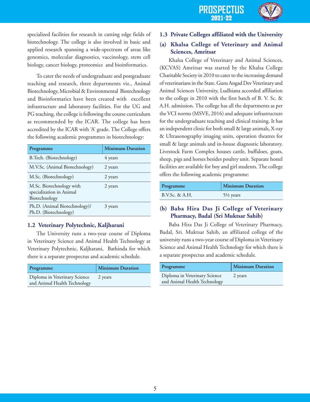 Guru Angad Dev Veterinary and Animal Sciences University, Ludhiana Prospectus 2021-22 - Page 21