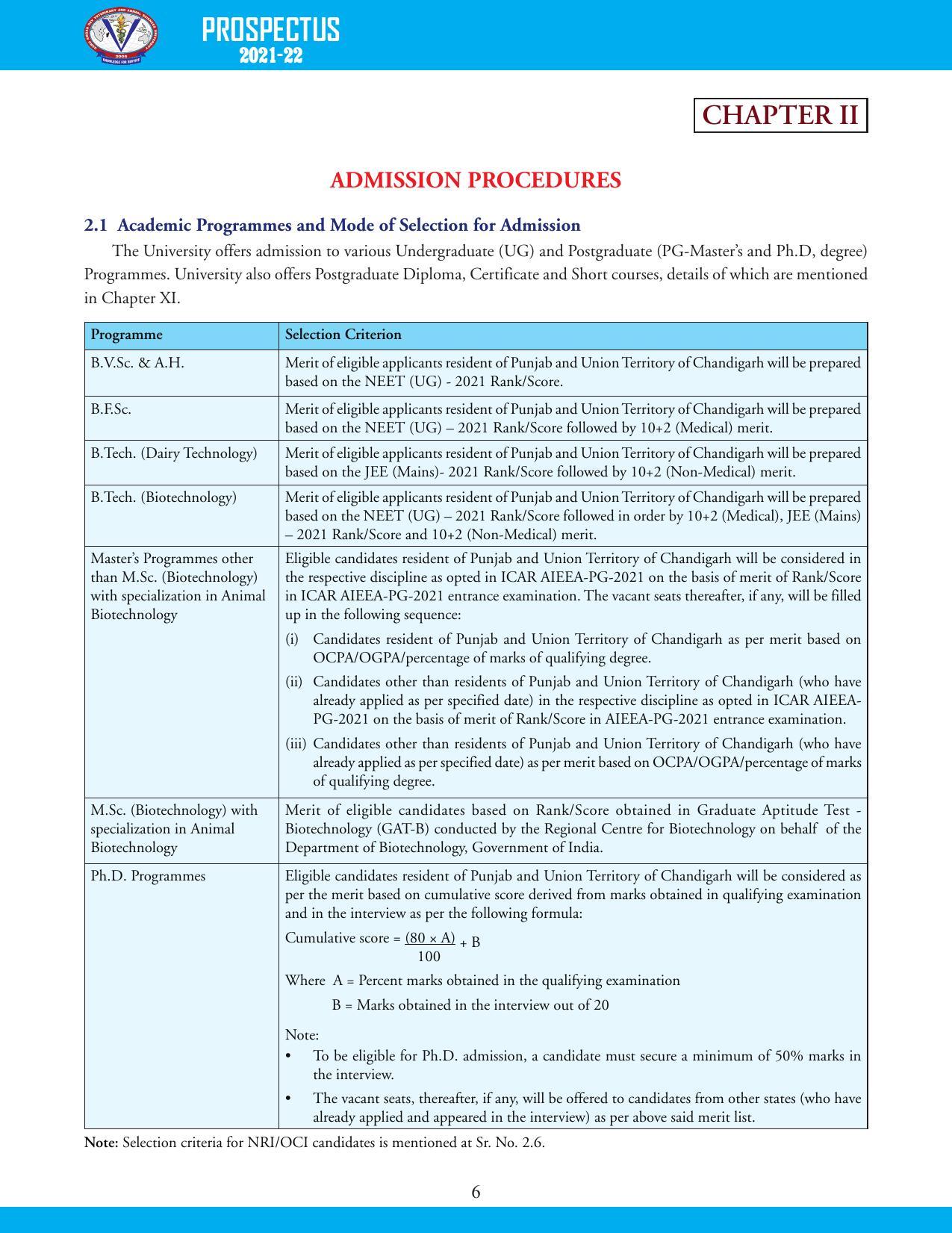 Guru Angad Dev Veterinary and Animal Sciences University, Ludhiana Prospectus 2021-22 - Page 22