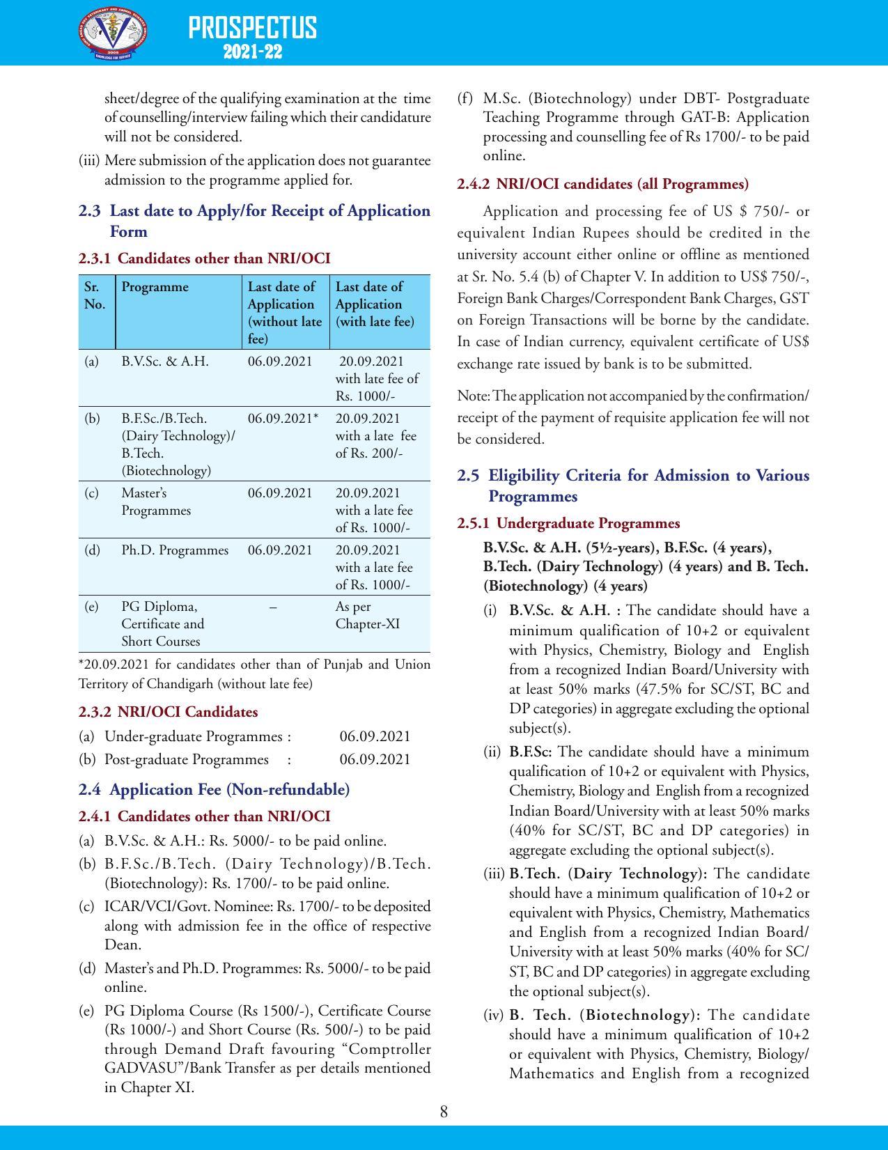 Guru Angad Dev Veterinary and Animal Sciences University, Ludhiana Prospectus 2021-22 - Page 24