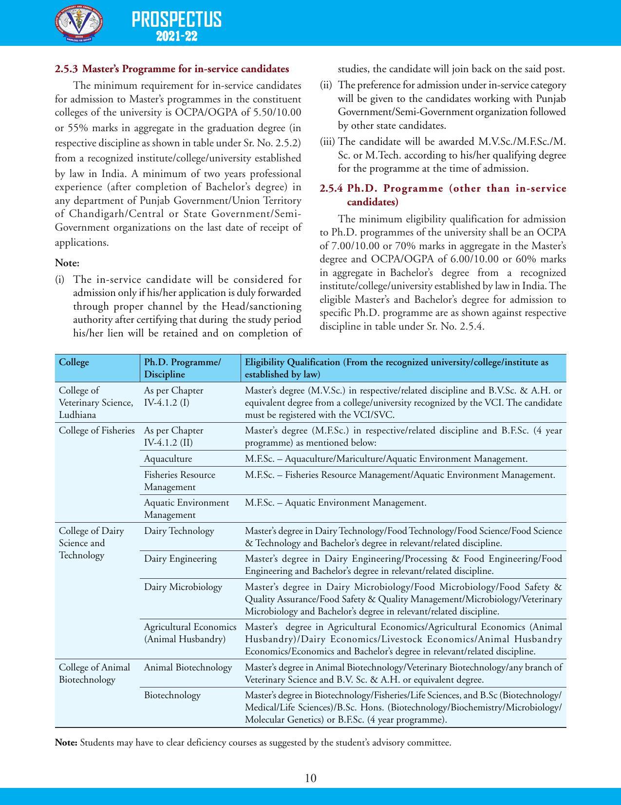 Guru Angad Dev Veterinary and Animal Sciences University, Ludhiana Prospectus 2021-22 - Page 26