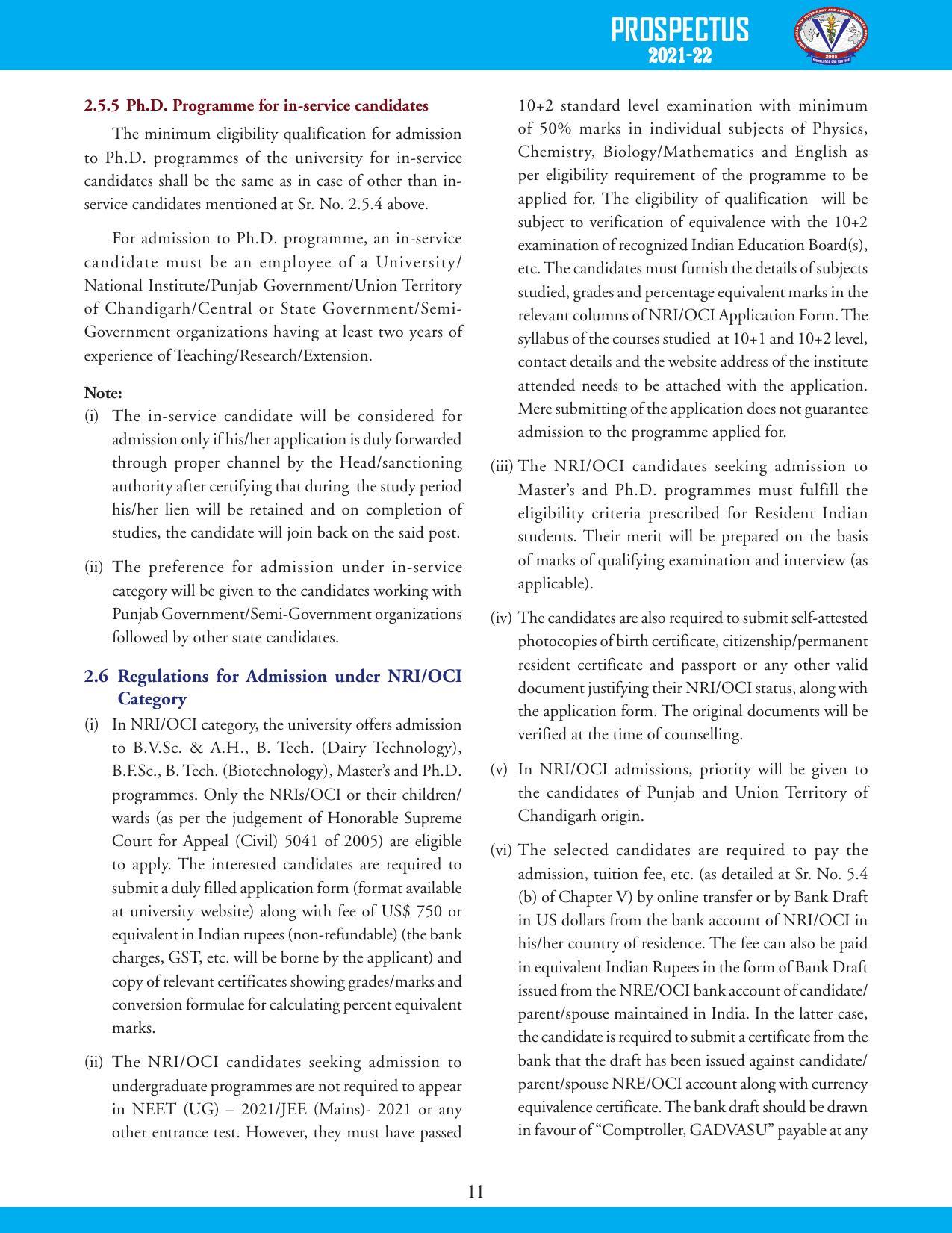 Guru Angad Dev Veterinary and Animal Sciences University, Ludhiana Prospectus 2021-22 - Page 27