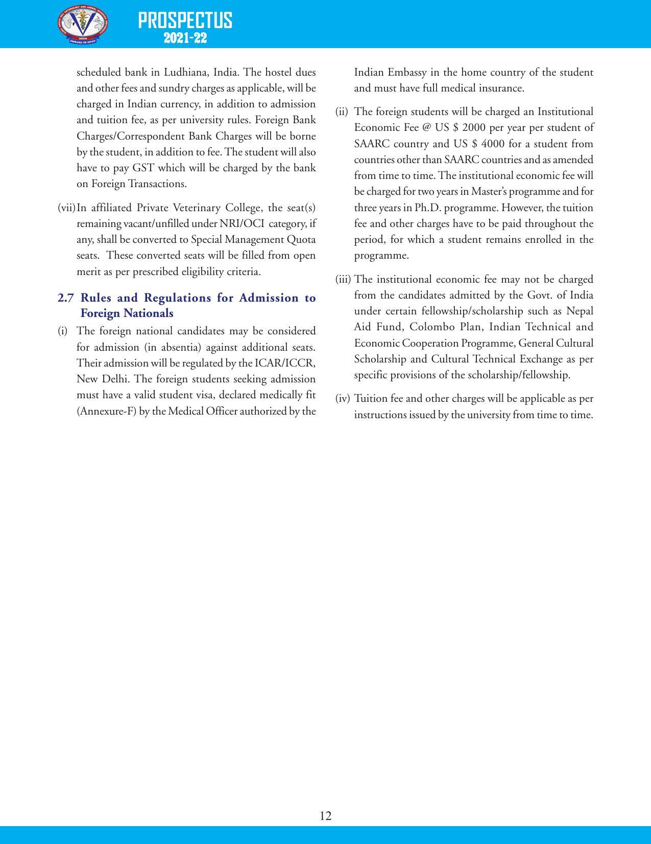 Guru Angad Dev Veterinary and Animal Sciences University, Ludhiana Prospectus 2021-22 - Page 28