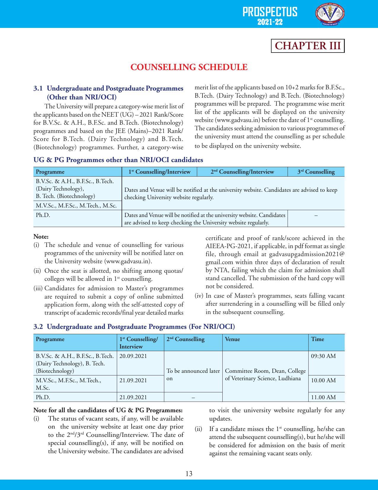 Guru Angad Dev Veterinary and Animal Sciences University, Ludhiana Prospectus 2021-22 - Page 29