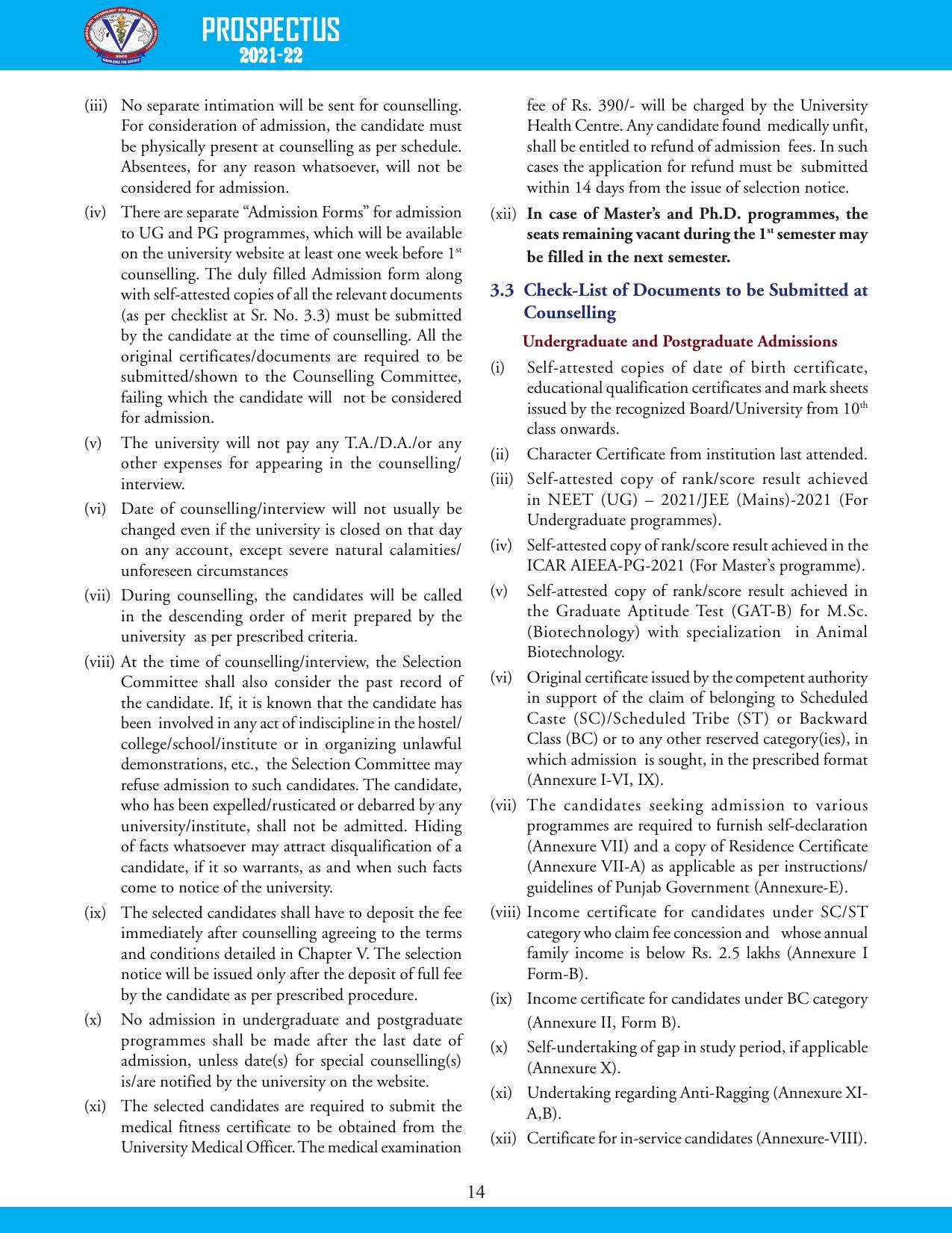 Guru Angad Dev Veterinary and Animal Sciences University, Ludhiana Prospectus 2021-22 - Page 30