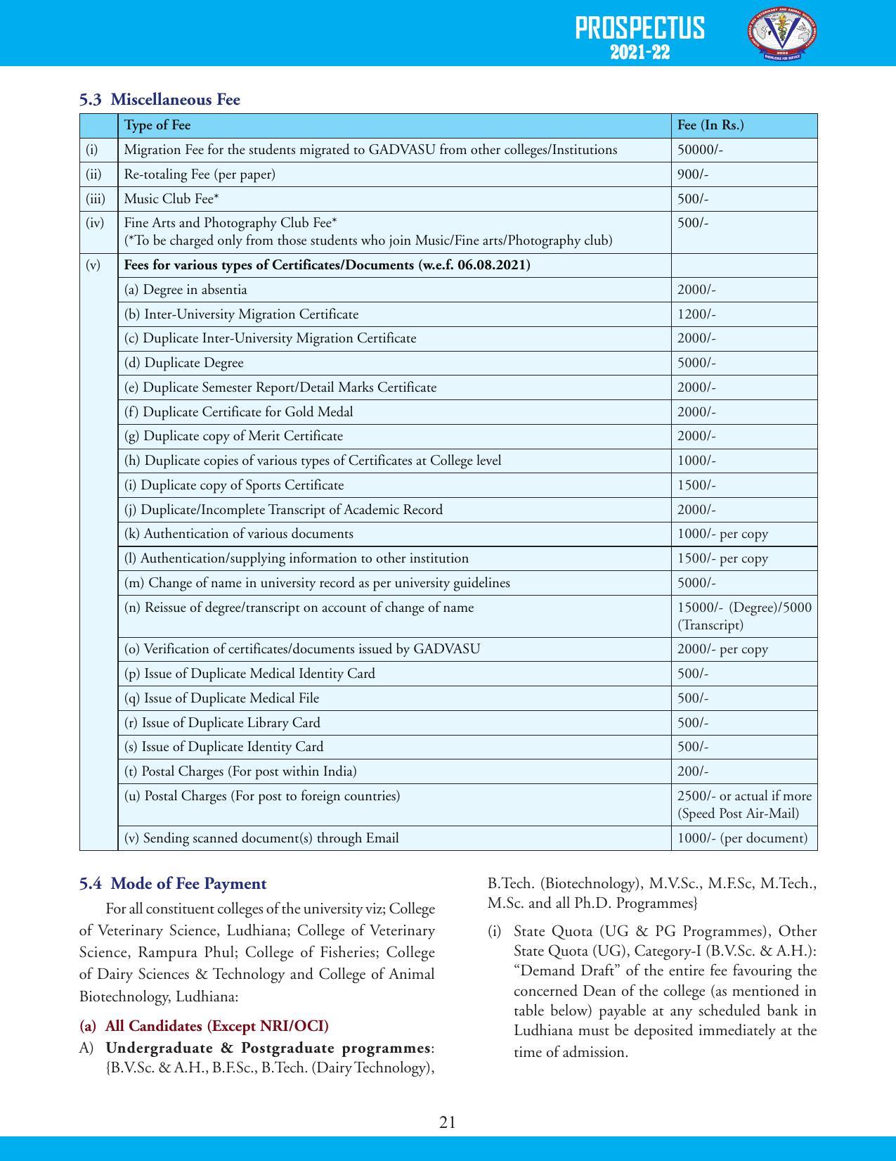Guru Angad Dev Veterinary and Animal Sciences University, Ludhiana Prospectus 2021-22 - Page 37