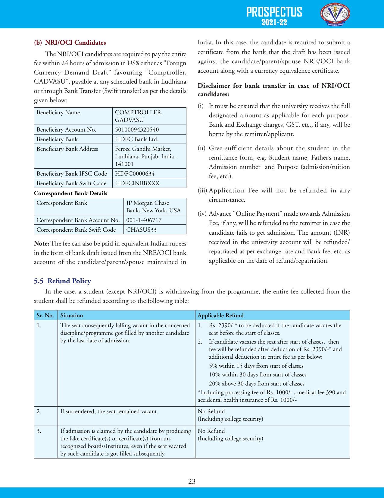 Guru Angad Dev Veterinary and Animal Sciences University, Ludhiana Prospectus 2021-22 - Page 39