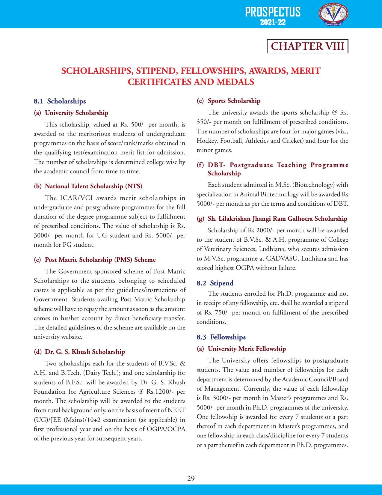Guru Angad Dev Veterinary and Animal Sciences University, Ludhiana Prospectus 2021-22 - Page 45