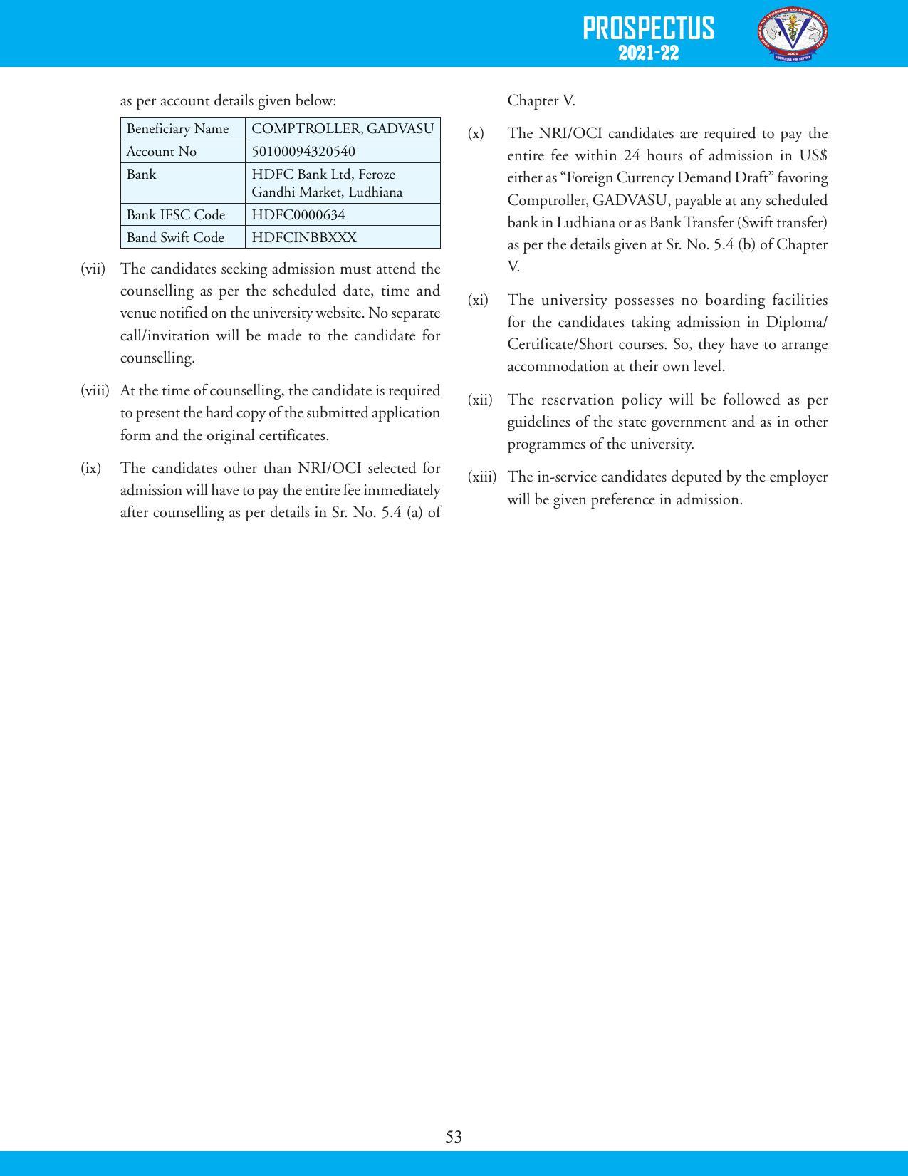 Guru Angad Dev Veterinary and Animal Sciences University, Ludhiana Prospectus 2021-22 - Page 69