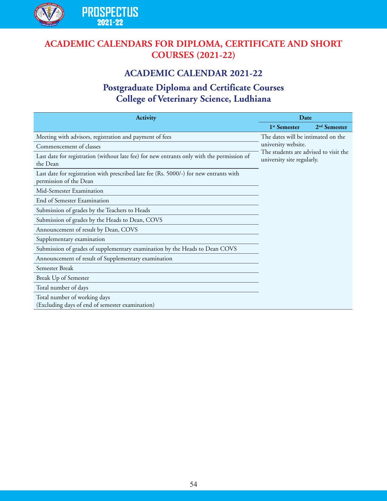 Guru Angad Dev Veterinary and Animal Sciences University, Ludhiana Prospectus 2021-22 - Page 70