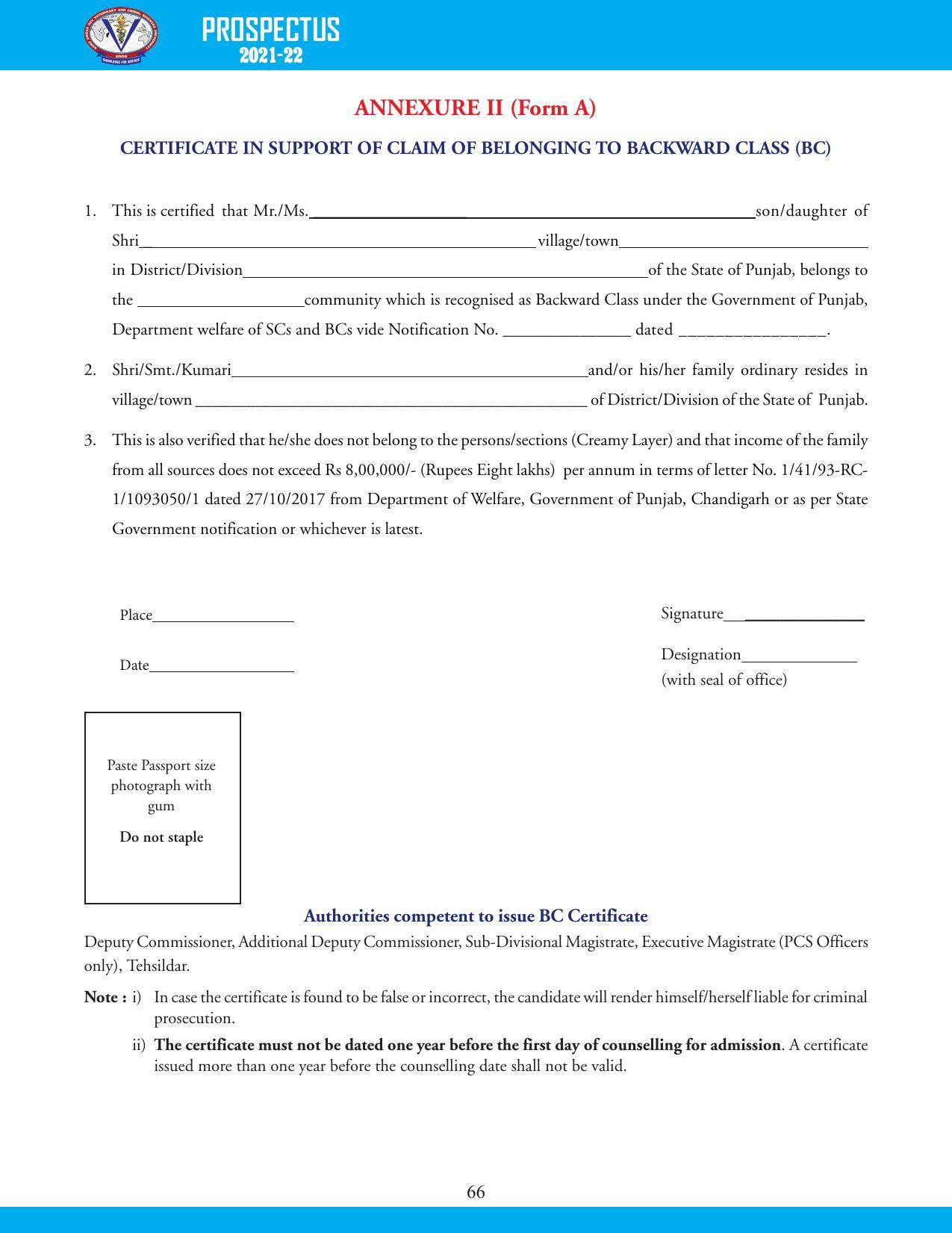 Guru Angad Dev Veterinary and Animal Sciences University, Ludhiana Prospectus 2021-22 - Page 82