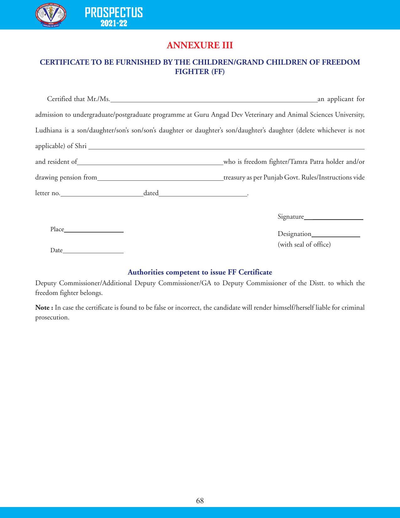 Guru Angad Dev Veterinary and Animal Sciences University, Ludhiana Prospectus 2021-22 - Page 84
