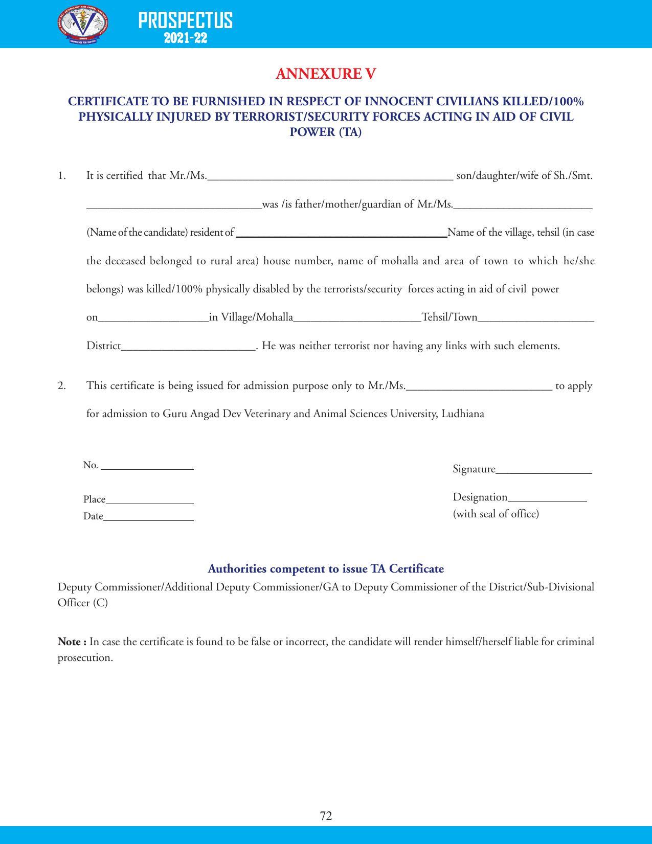 Guru Angad Dev Veterinary and Animal Sciences University, Ludhiana Prospectus 2021-22 - Page 88