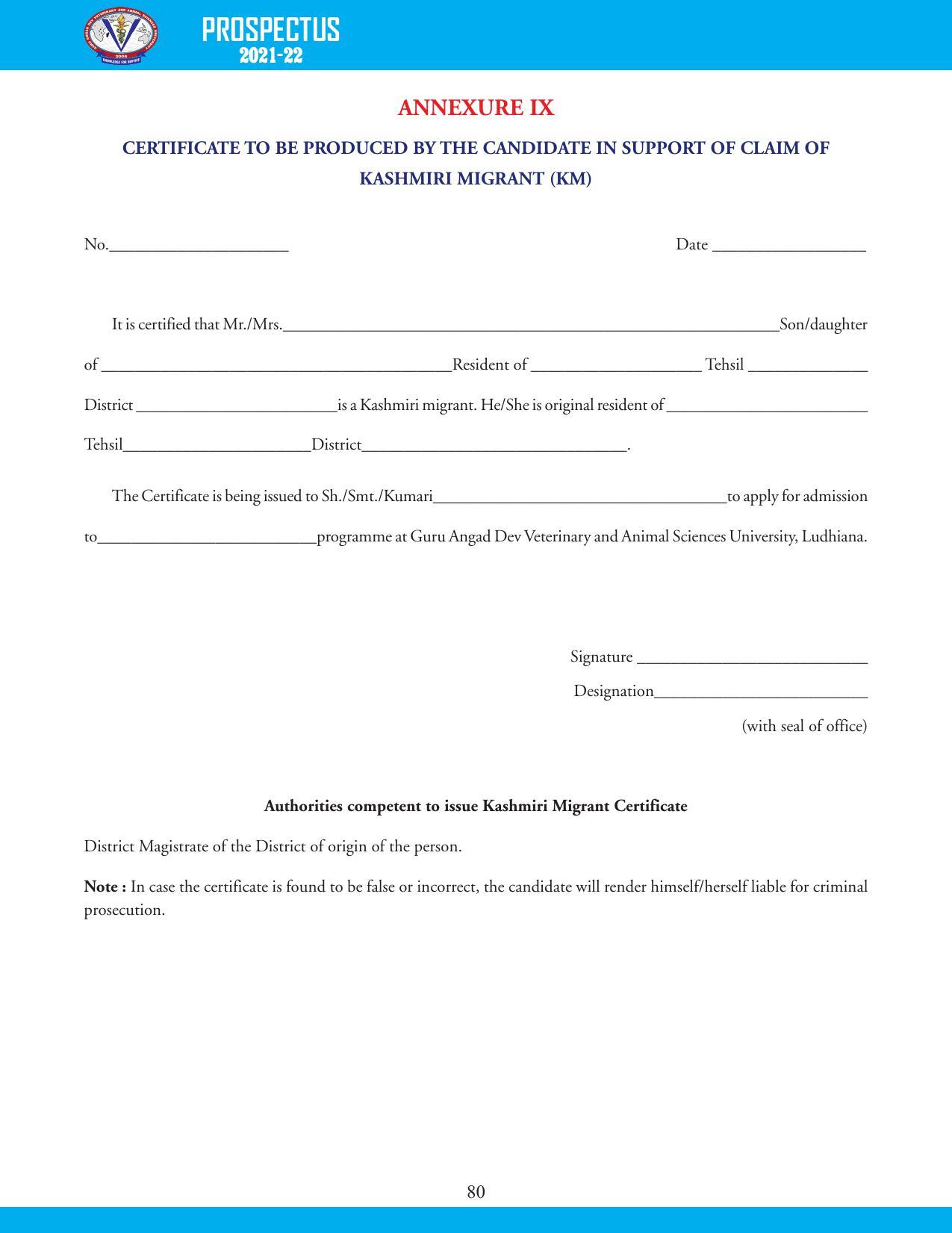 Guru Angad Dev Veterinary and Animal Sciences University, Ludhiana Prospectus 2021-22 - Page 96