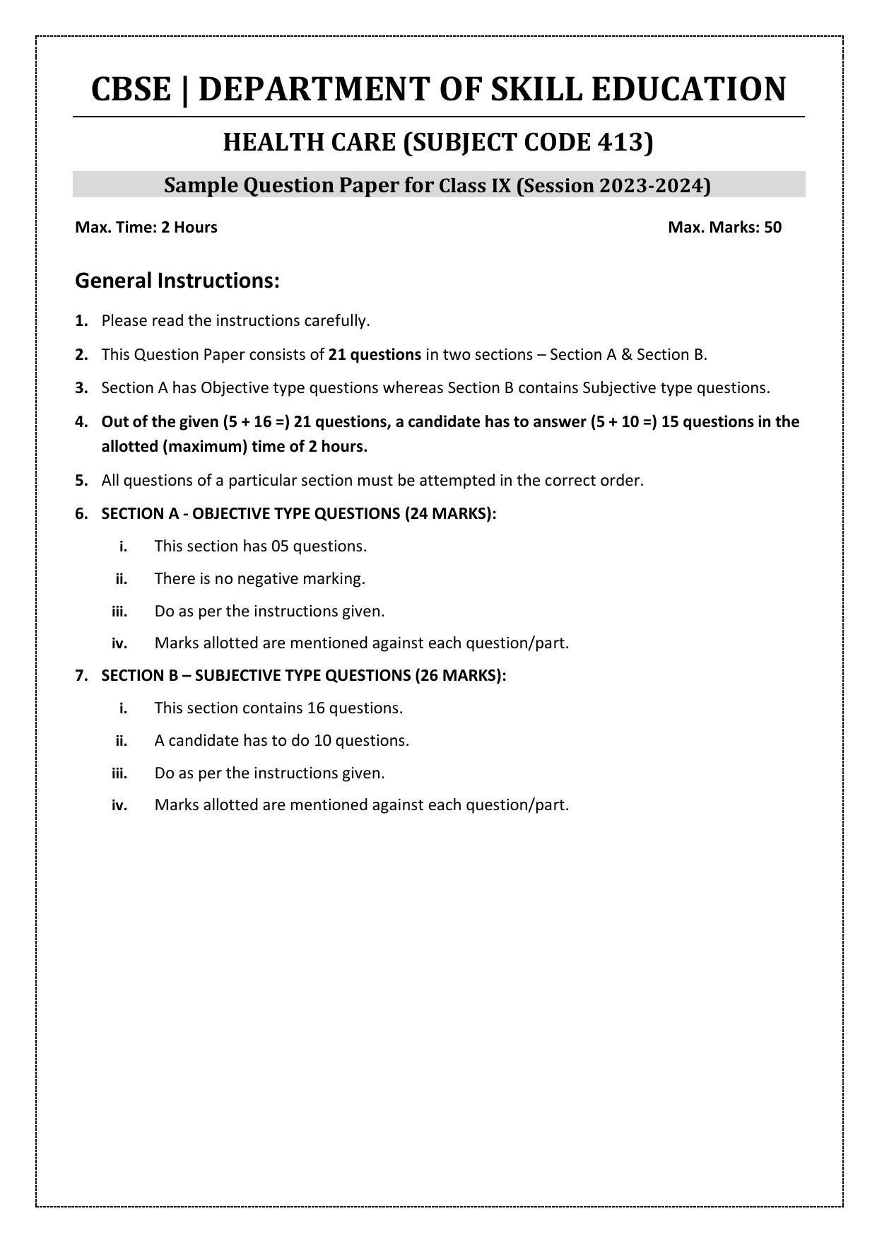 CBSE Class 9 Health Care Skill Education-Sample Paper 2024 - Page 2