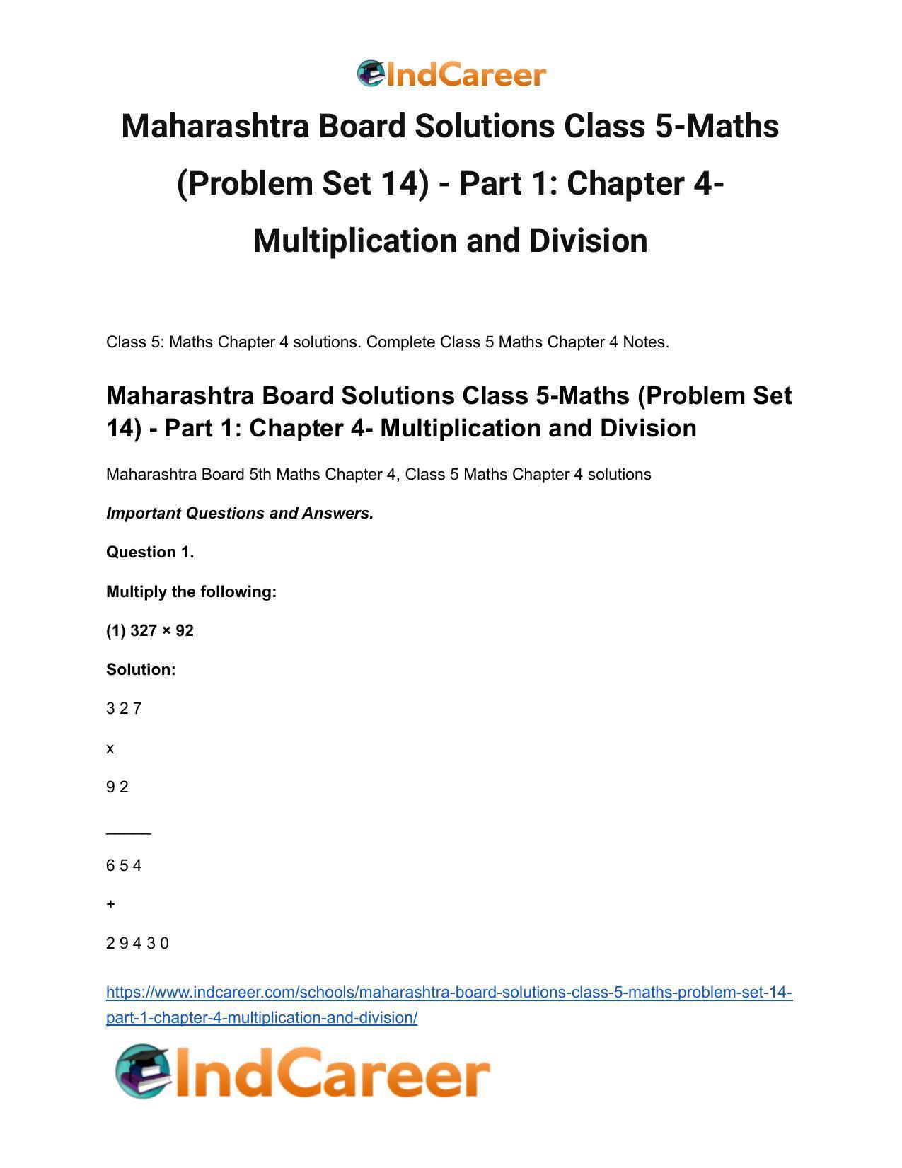 Maharashtra Board Solutions Class 5-Maths (Problem Set 14) - Part 1: Chapter 4- Multiplication and Division - Page 2