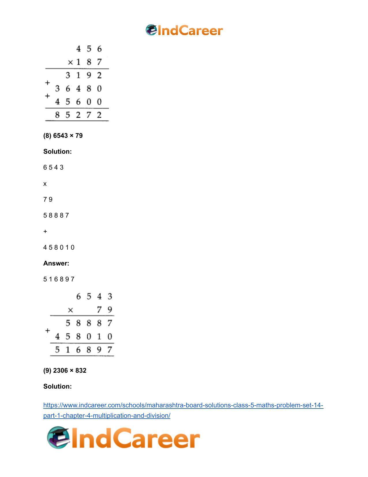 Maharashtra Board Solutions Class 5-Maths (Problem Set 14) - Part 1: Chapter 4- Multiplication and Division - Page 8