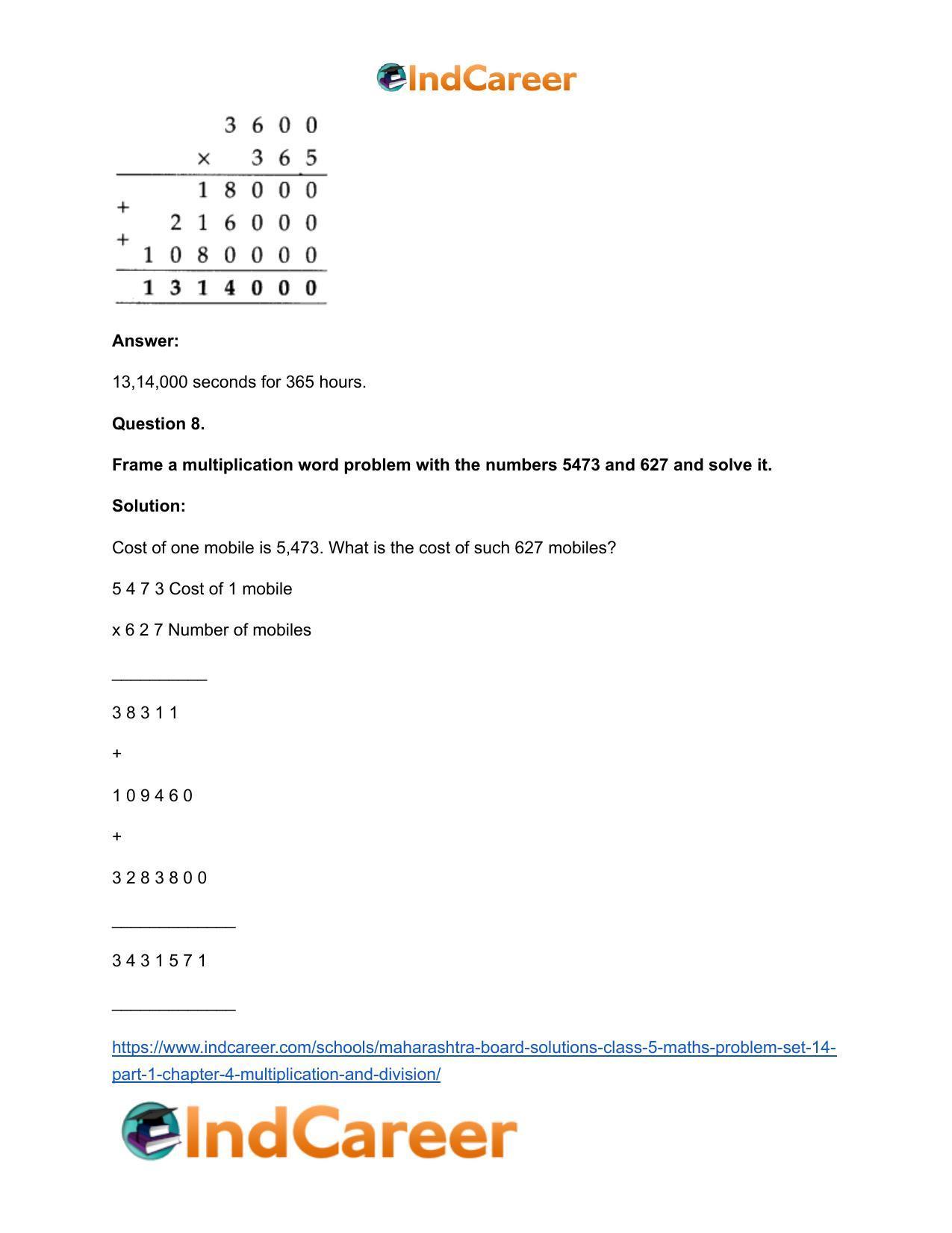 Maharashtra Board Solutions Class 5-Maths (Problem Set 14) - Part 1: Chapter 4- Multiplication and Division - Page 18