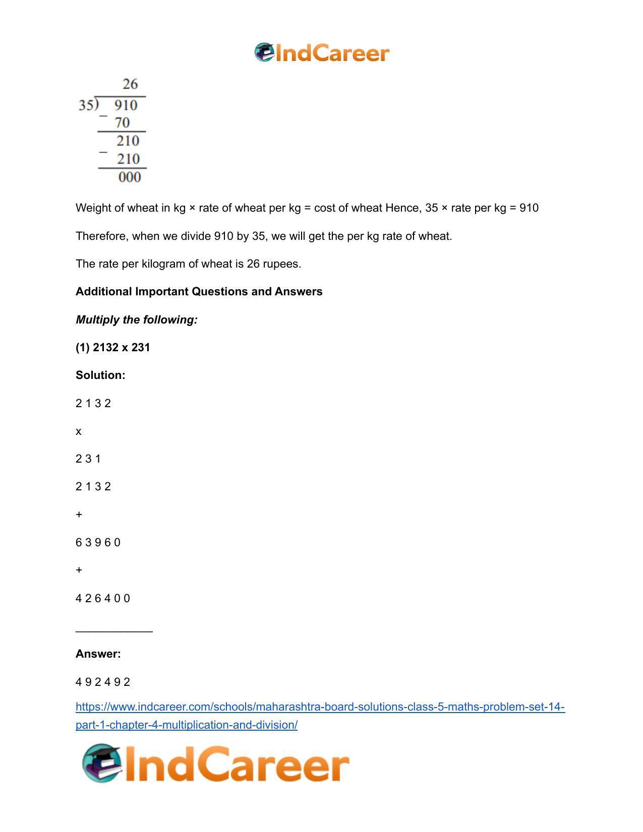 Maharashtra Board Solutions Class 5-Maths (Problem Set 14) - Part 1: Chapter 4- Multiplication and Division - Page 26