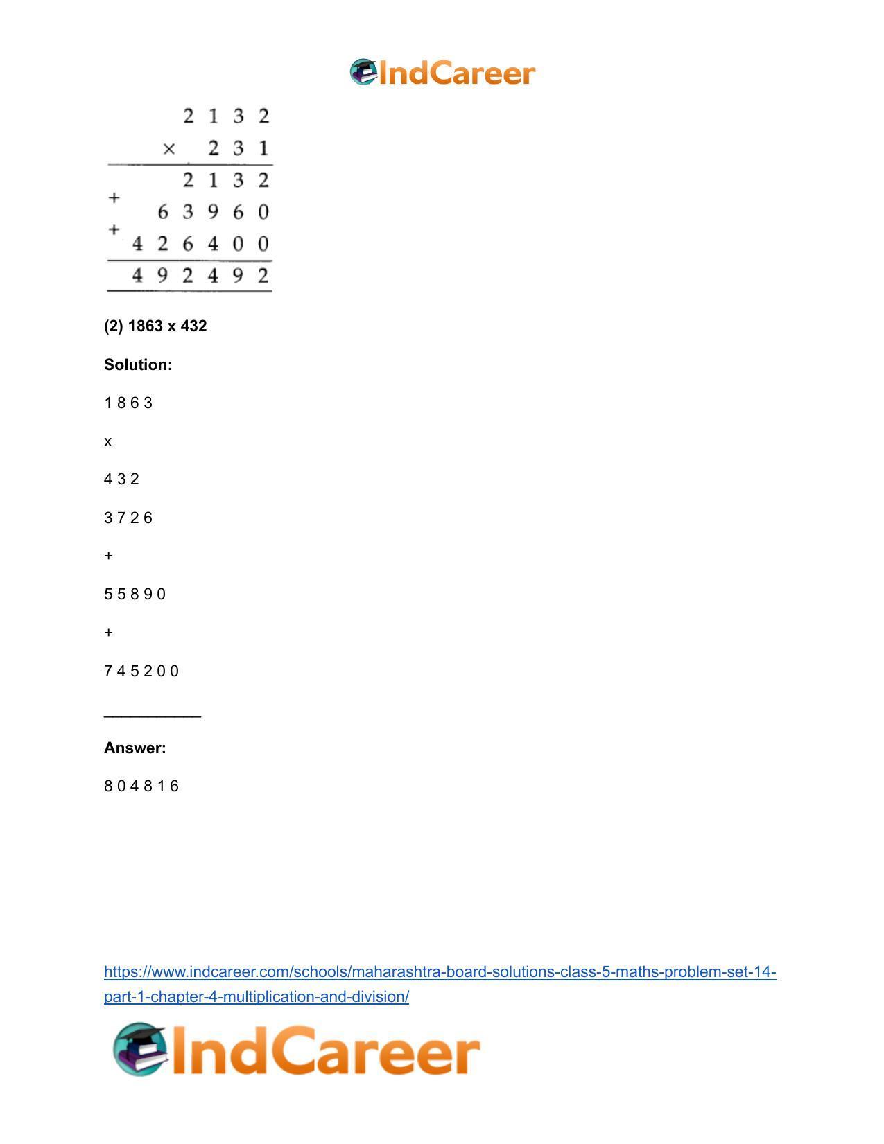 Maharashtra Board Solutions Class 5-Maths (Problem Set 14) - Part 1: Chapter 4- Multiplication and Division - Page 27
