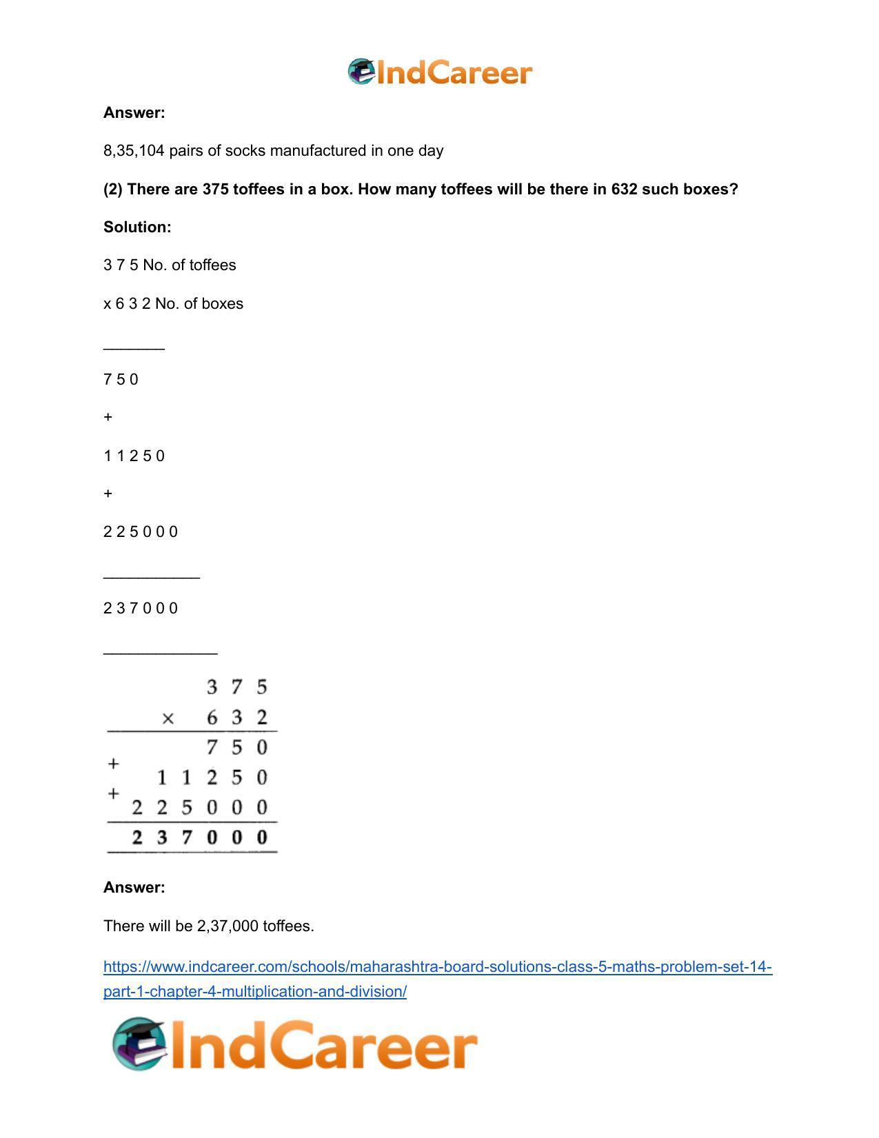 Maharashtra Board Solutions Class 5-Maths (Problem Set 14) - Part 1: Chapter 4- Multiplication and Division - Page 29