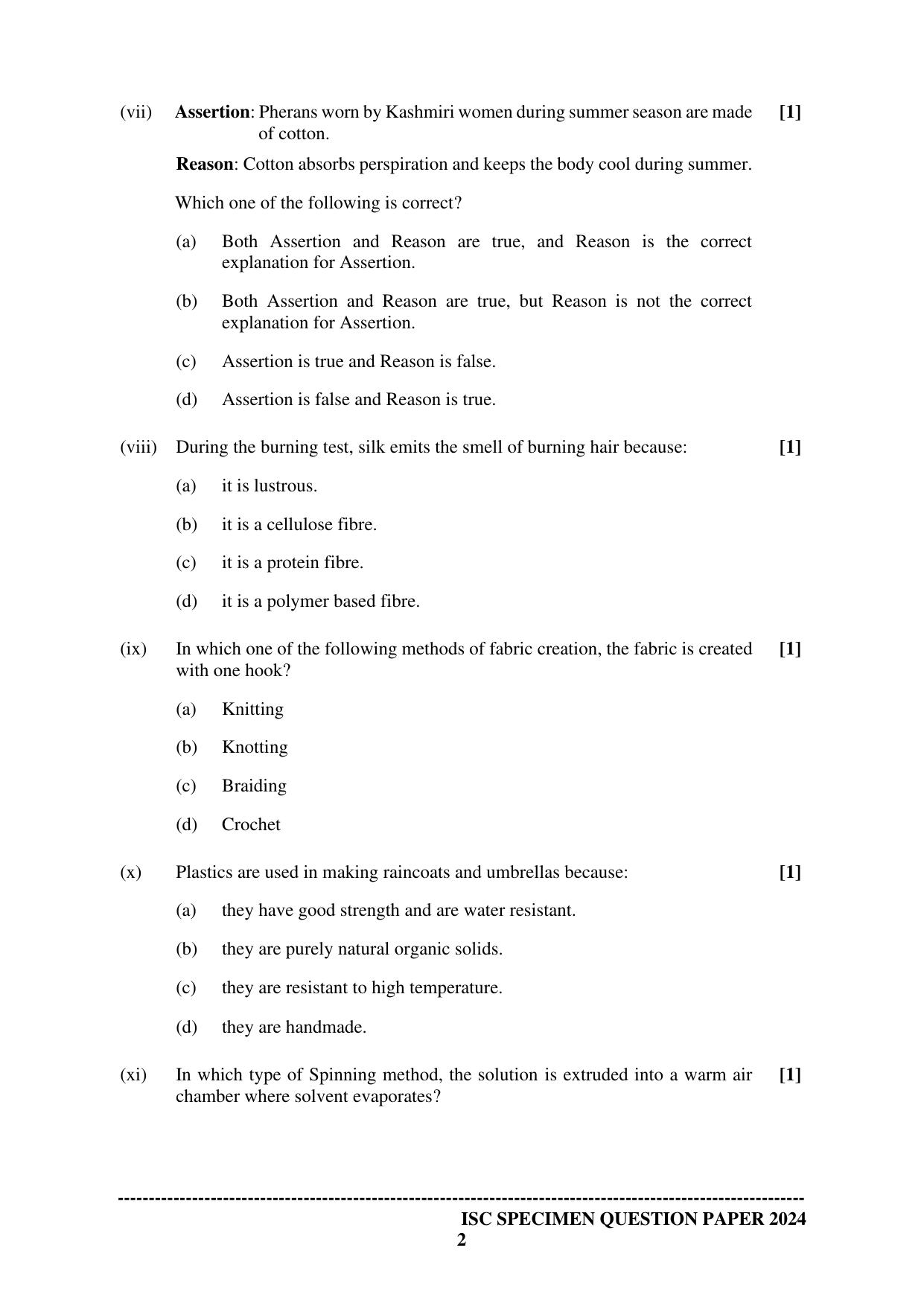 ISC Class 12 2024 Fashion Designing Paper 1 Sample Paper - Page 2