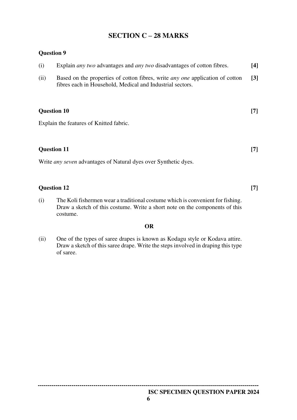 ISC Class 12 2024 Fashion Designing Paper 1 Sample Paper - Page 6