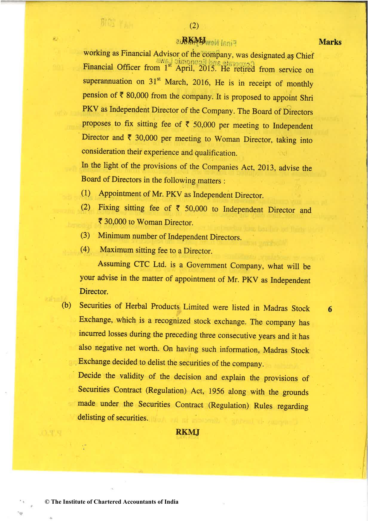 CA Final May 2018 Question Paper - Paper 4 – Corporate & Economic Laws - Page 2