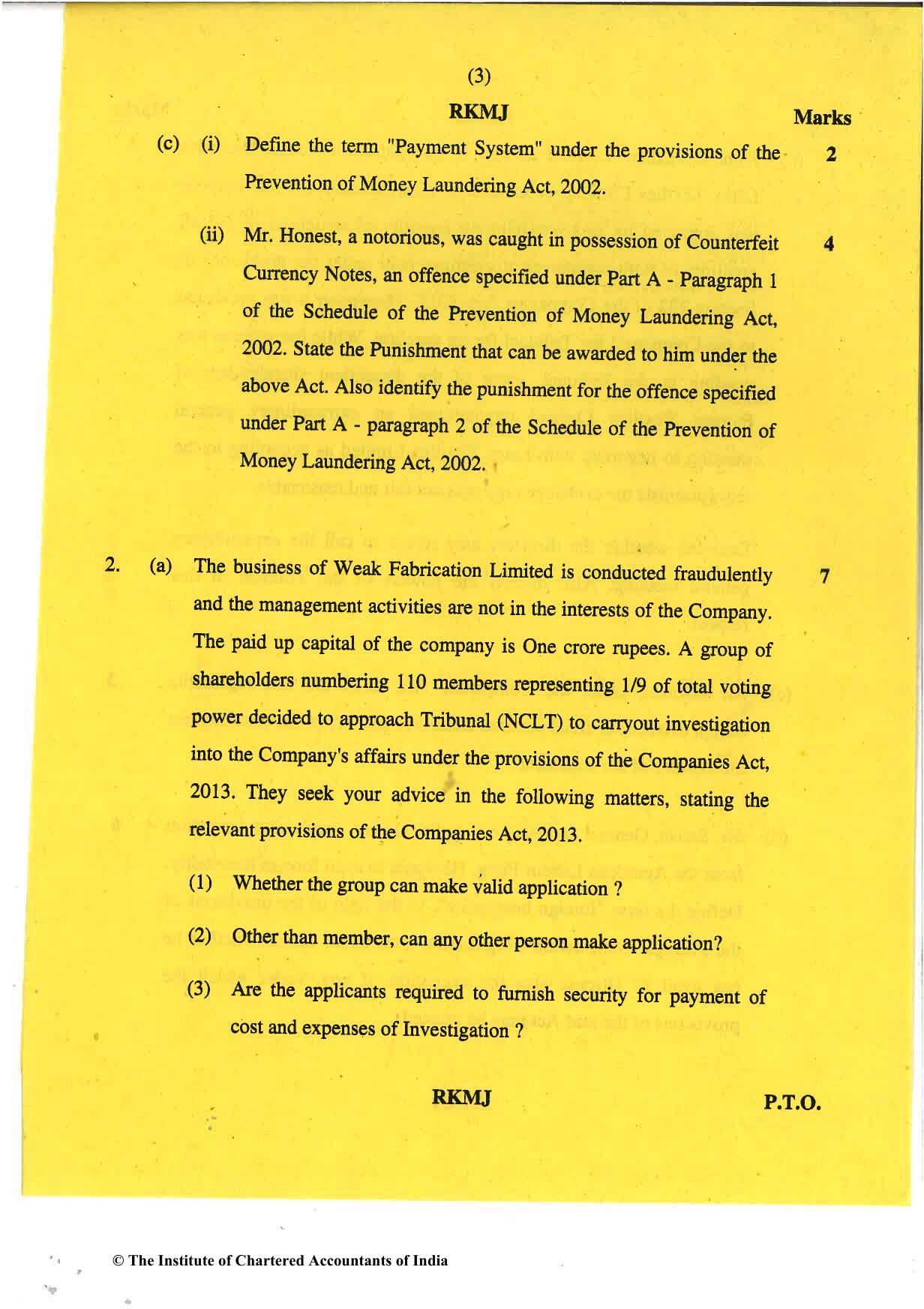 CA Final May 2018 Question Paper - Paper 4 – Corporate & Economic Laws - Page 3