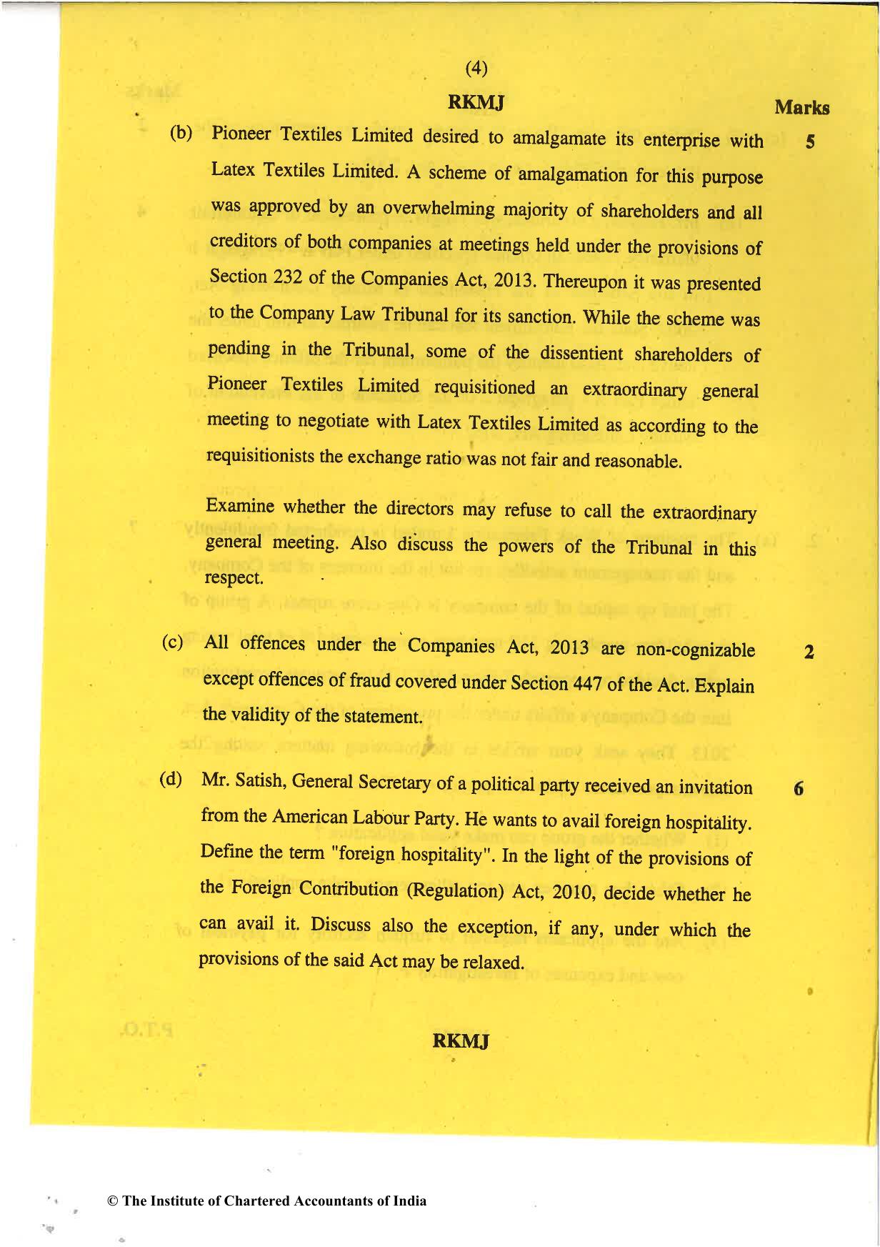 CA Final May 2018 Question Paper - Paper 4 – Corporate & Economic Laws - Page 4