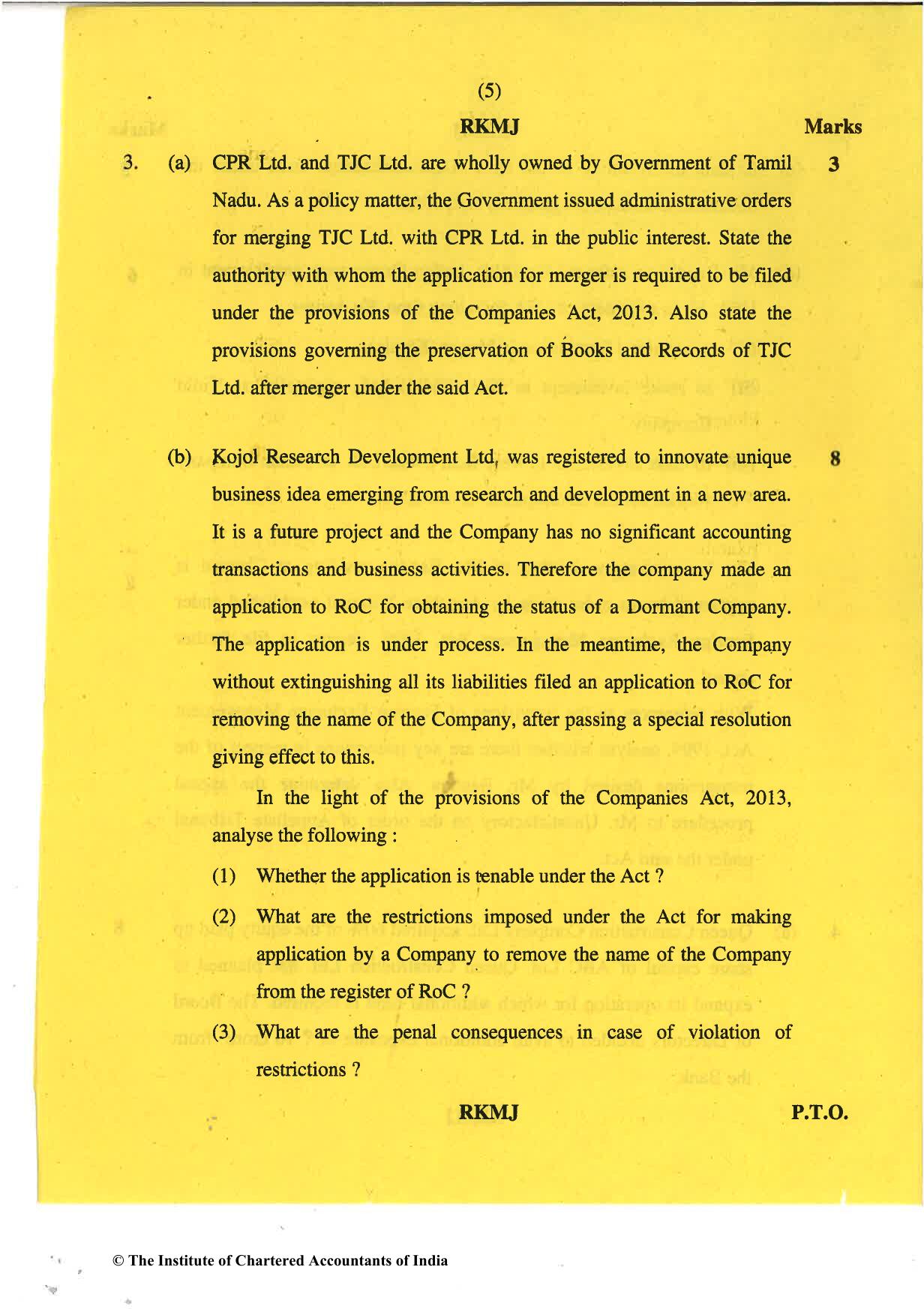 CA Final May 2018 Question Paper - Paper 4 – Corporate & Economic Laws - Page 5