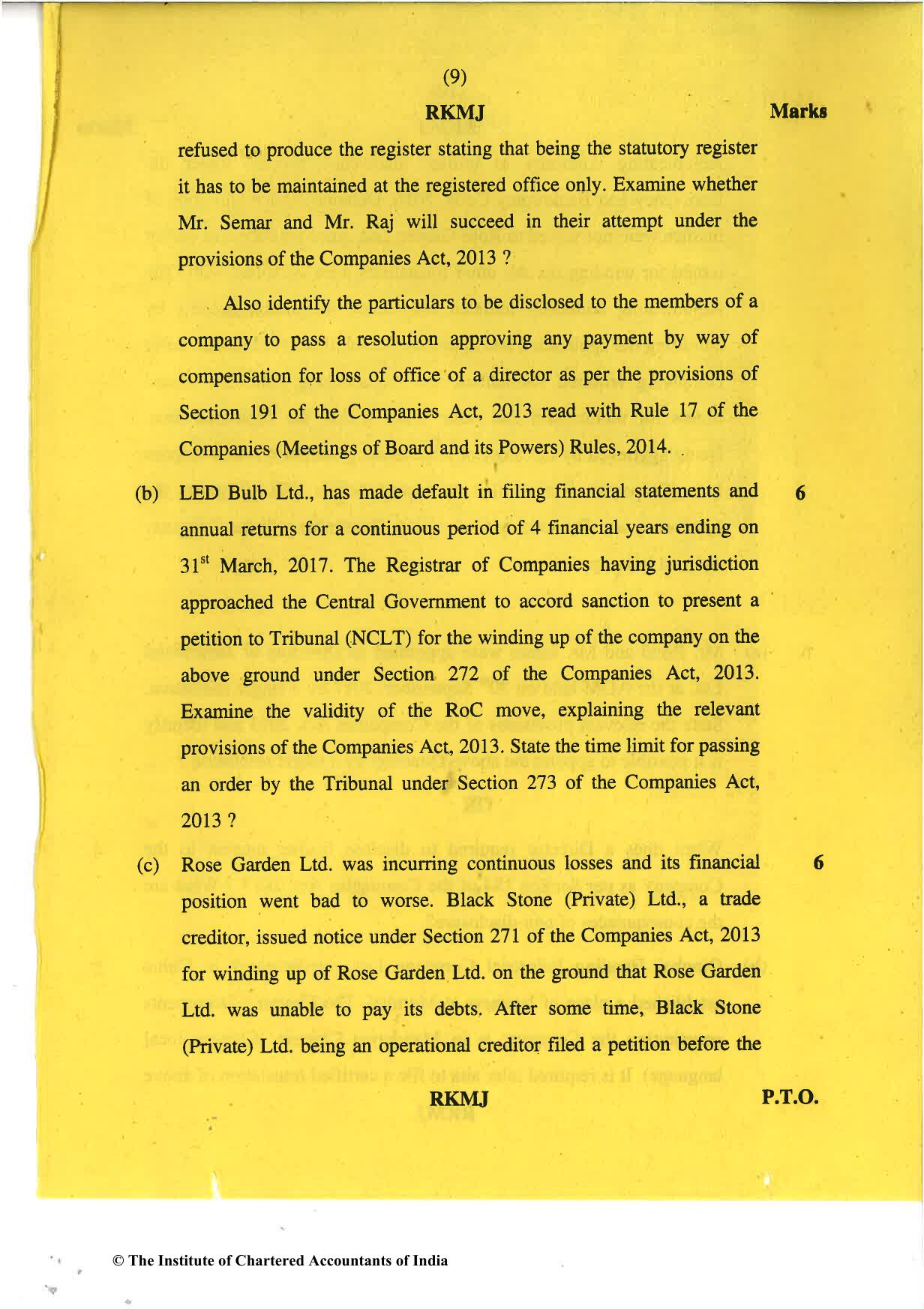 CA Final May 2018 Question Paper - Paper 4 – Corporate & Economic Laws - Page 9