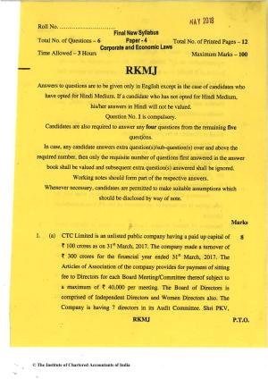 CA Final May 2018 Question Paper - Paper 4 – Corporate & Economic Laws