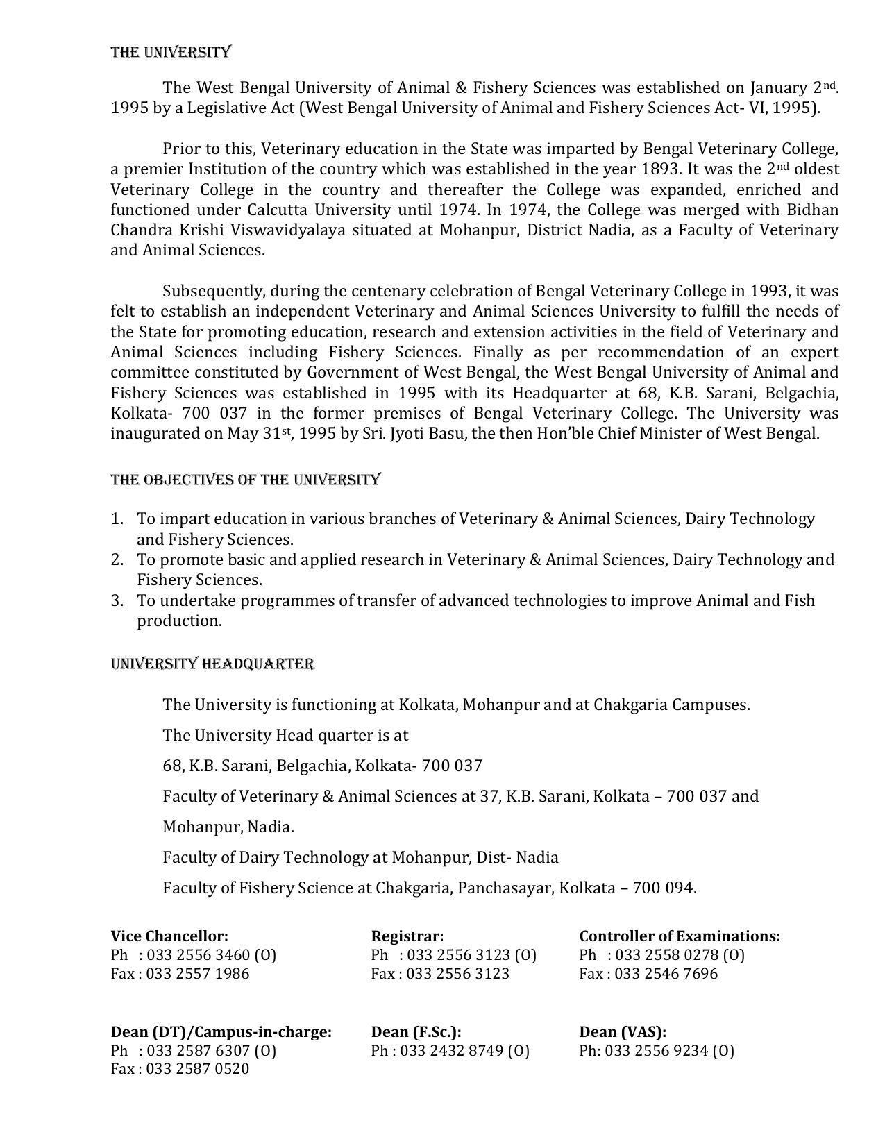  West Bengal University of Animal and Fishery Sciences, Kolkata DV Pprospectus 2021-22 - Page 2