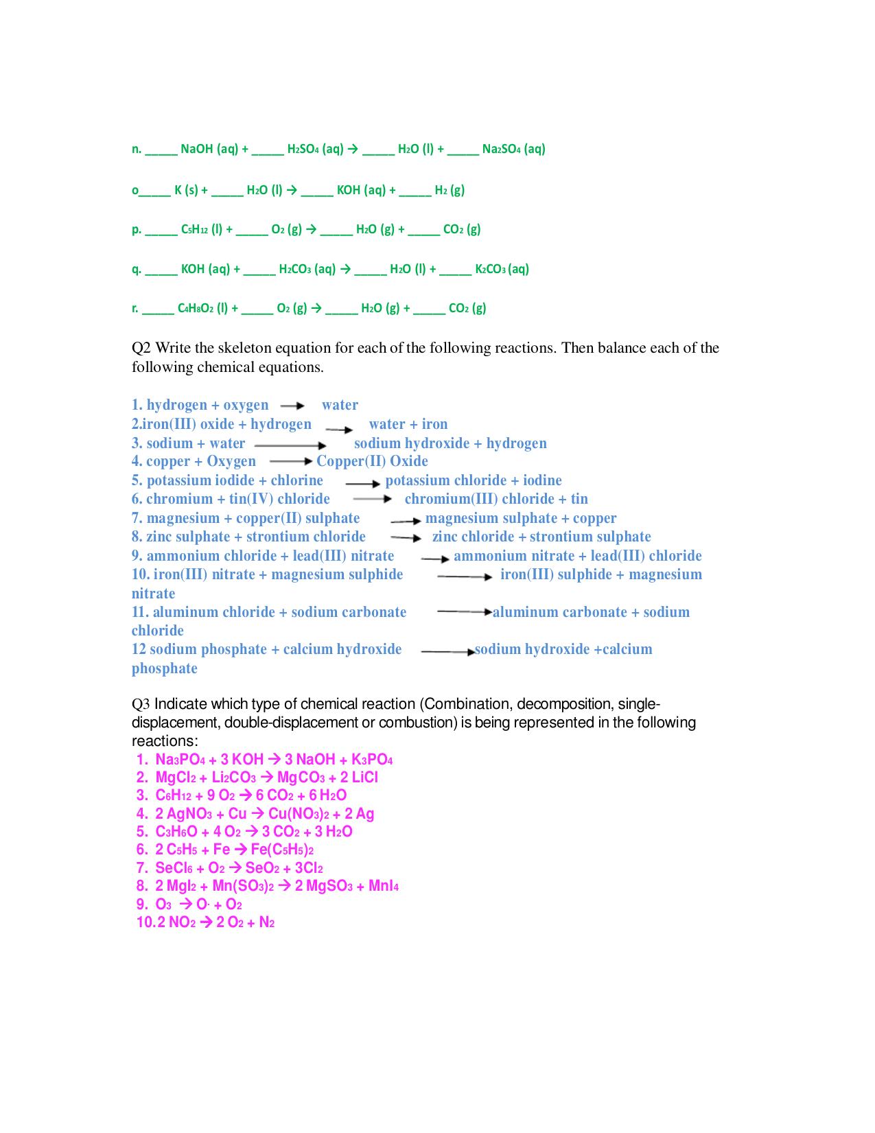 CBSE Worksheets for Class 10 Chemistry Chemical Reactions And Equations Assignment 2 - Page 2