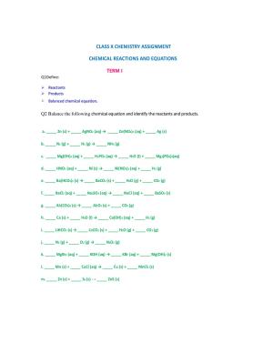 CBSE Worksheets for Class 10 Chemistry Chemical Reactions And Equations Assignment 2