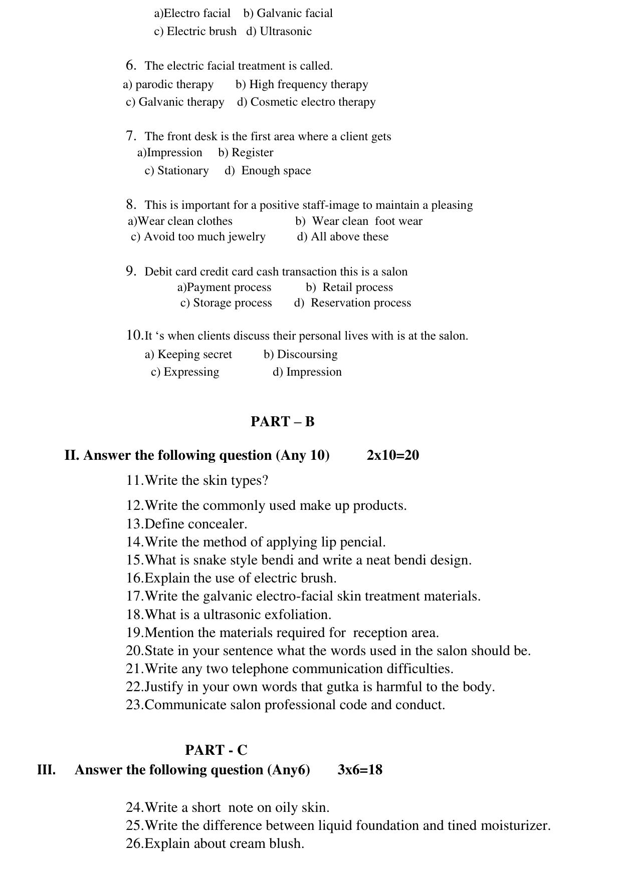 Karnataka II PUC Beauty & Wellness Model Question Paper III 2025 - Page 5