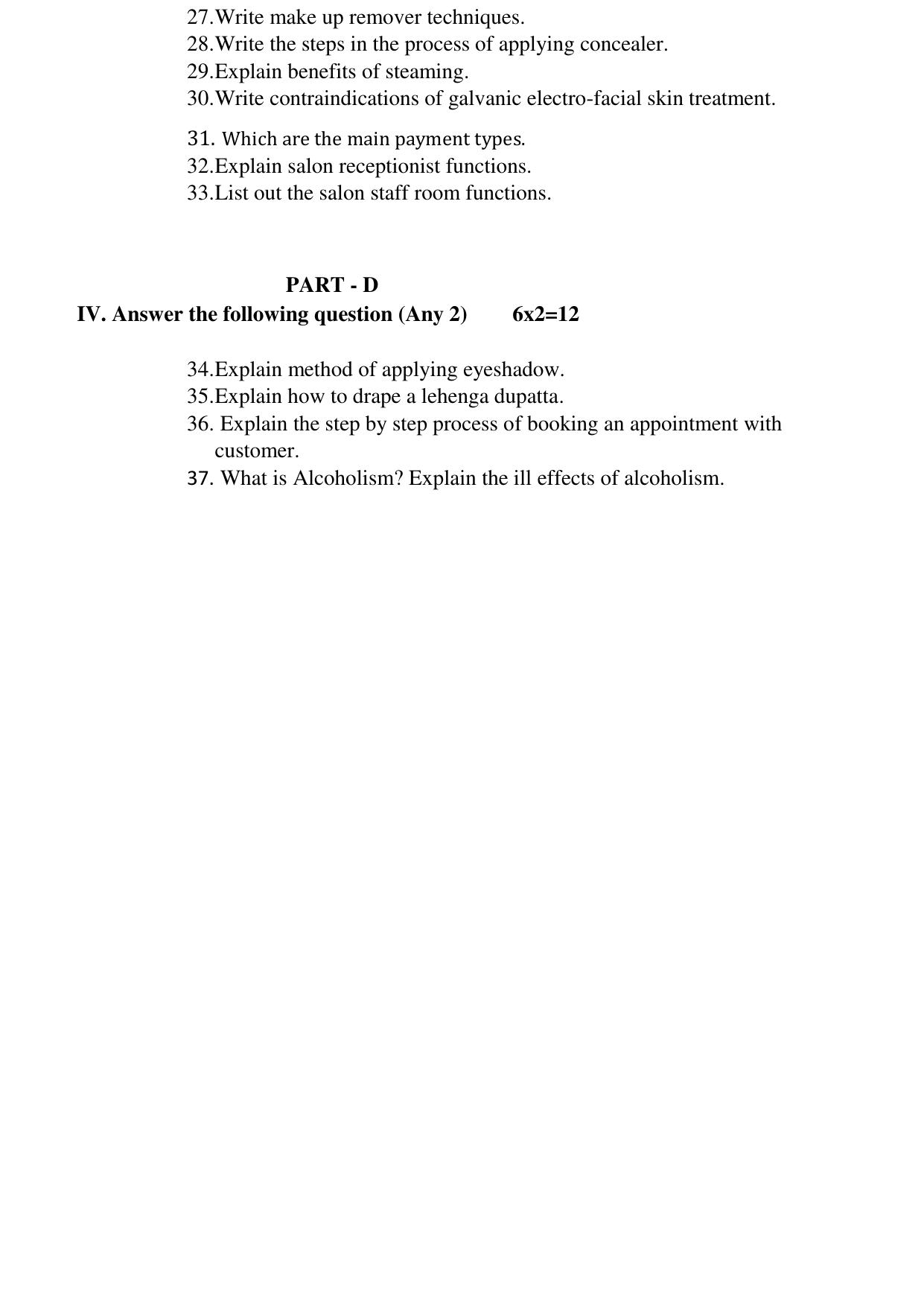 Karnataka II PUC Beauty & Wellness Model Question Paper III 2025 - Page 6