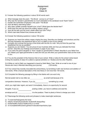 CBSE Worksheets for Class 9 English Assignment 17