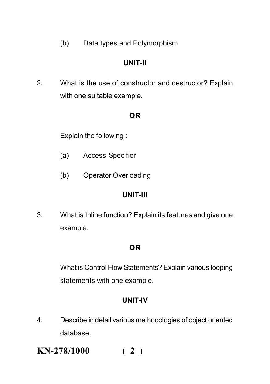 Sarguja University Question Paper - 2022 :   B.C.A Part Two Programming In C++ & Visual C++ Paper I - Page 2