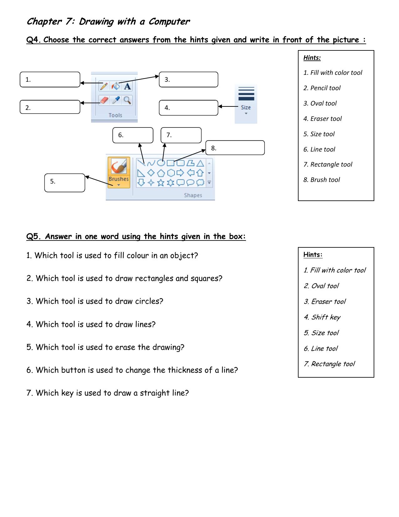 Worksheet for Class 1 Computer Science Drawing with a Computer Assignment - Page 1