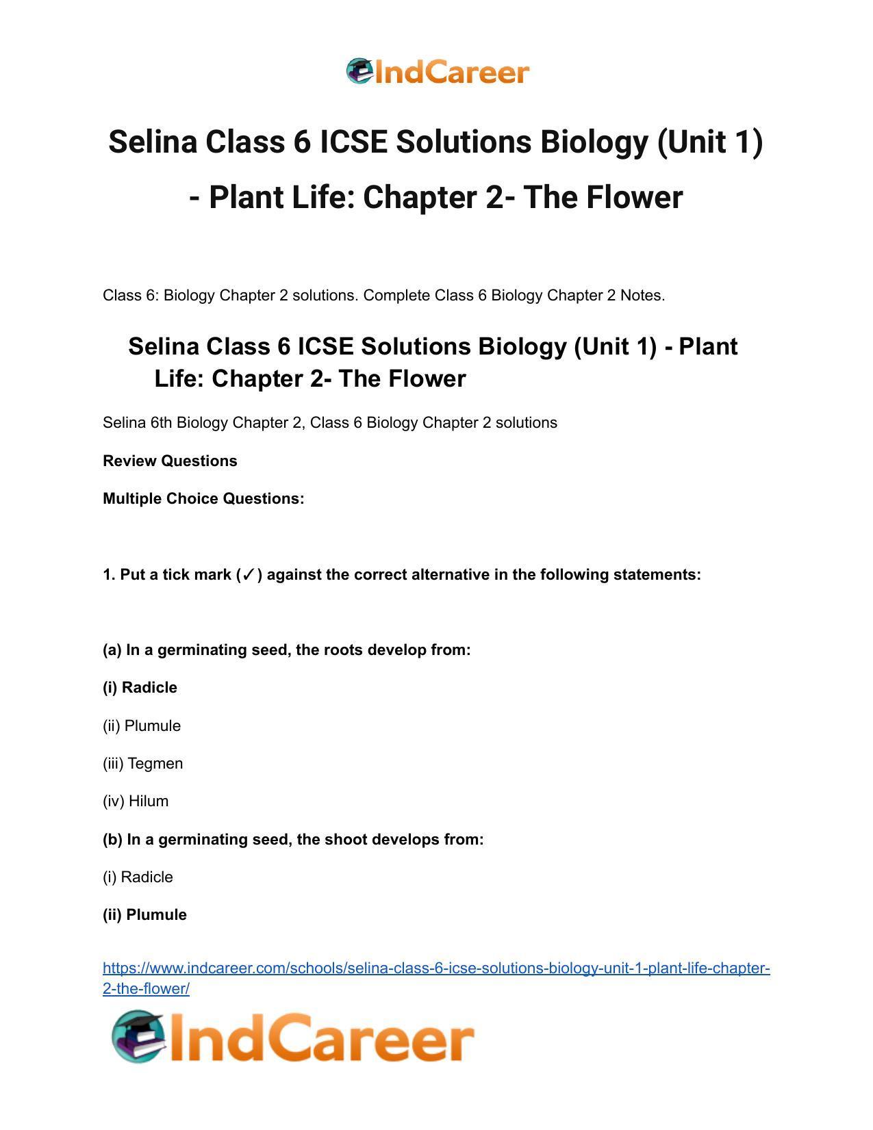 Selina Class 6 ICSE Solutions Biology (Unit 1) - Plant Life: Chapter 2- The Flower - Page 2