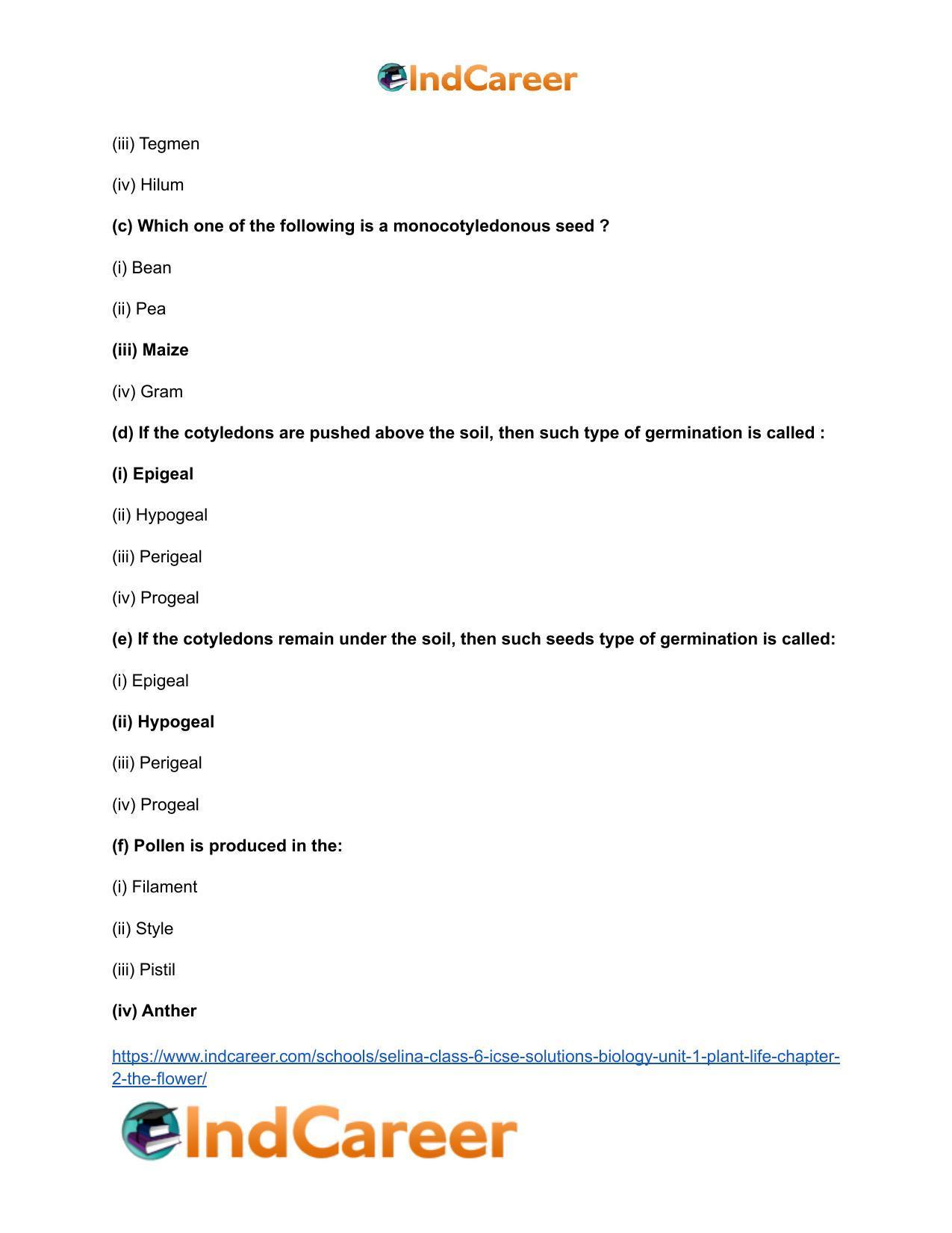 Selina Class 6 ICSE Solutions Biology (Unit 1) - Plant Life: Chapter 2- The Flower - Page 3