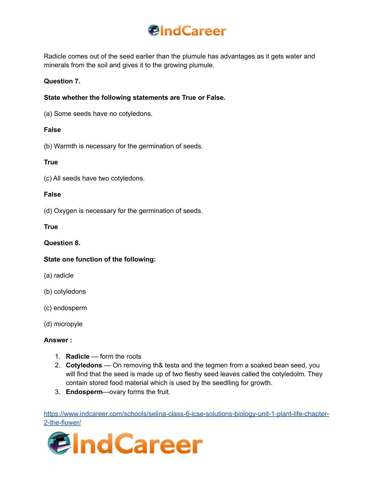 Selina Class 6 ICSE Solutions Biology (Unit 1) - Plant Life: Chapter 2- The Flower - Page 8
