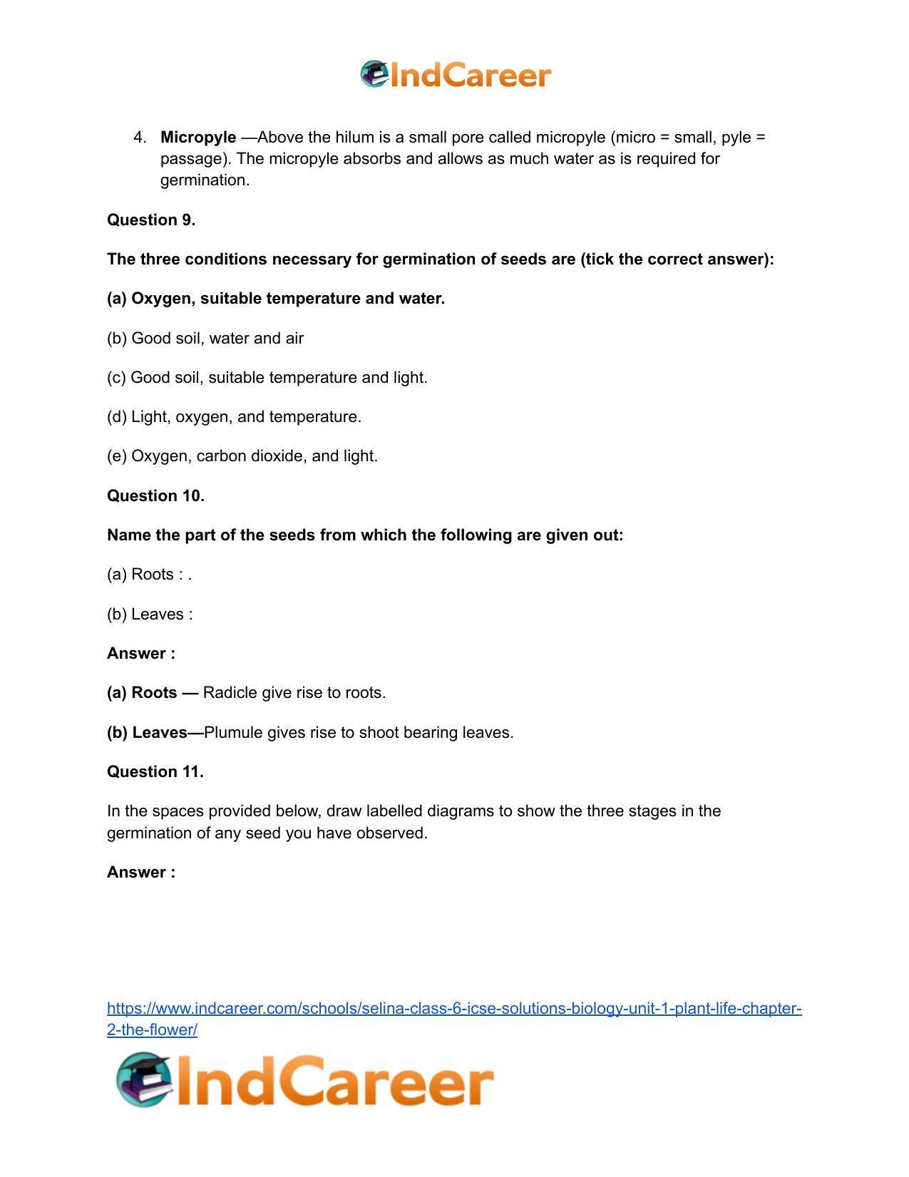 Selina Class 6 ICSE Solutions Biology (Unit 1) - Plant Life: Chapter 2- The Flower - Page 9