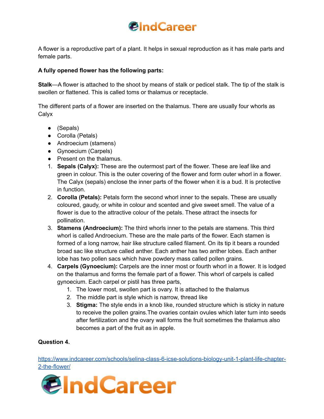 Selina Class 6 ICSE Solutions Biology (Unit 1) - Plant Life: Chapter 2- The Flower - Page 12