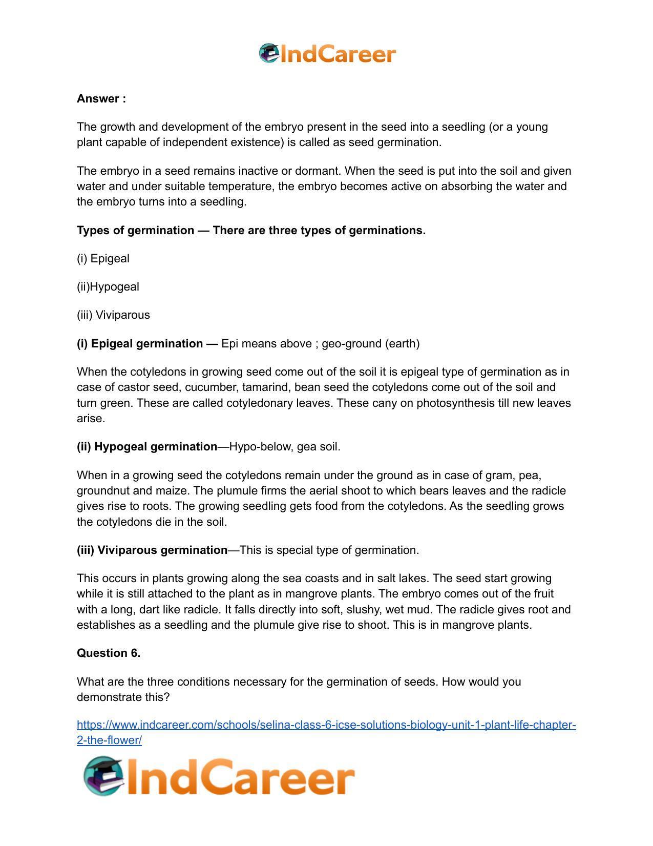 Selina Class 6 ICSE Solutions Biology (Unit 1) - Plant Life: Chapter 2- The Flower - Page 14
