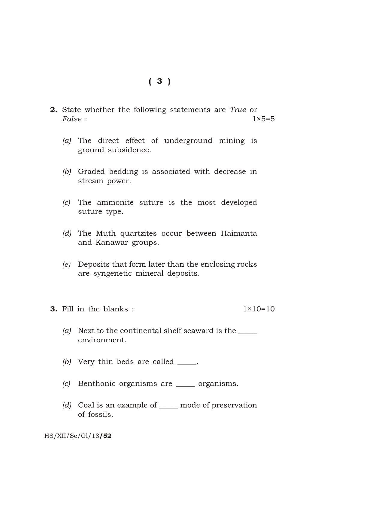 Meghalaya Board (MBOSE) Class 12 GEOLOGY 2018 Question Paper - Page 3