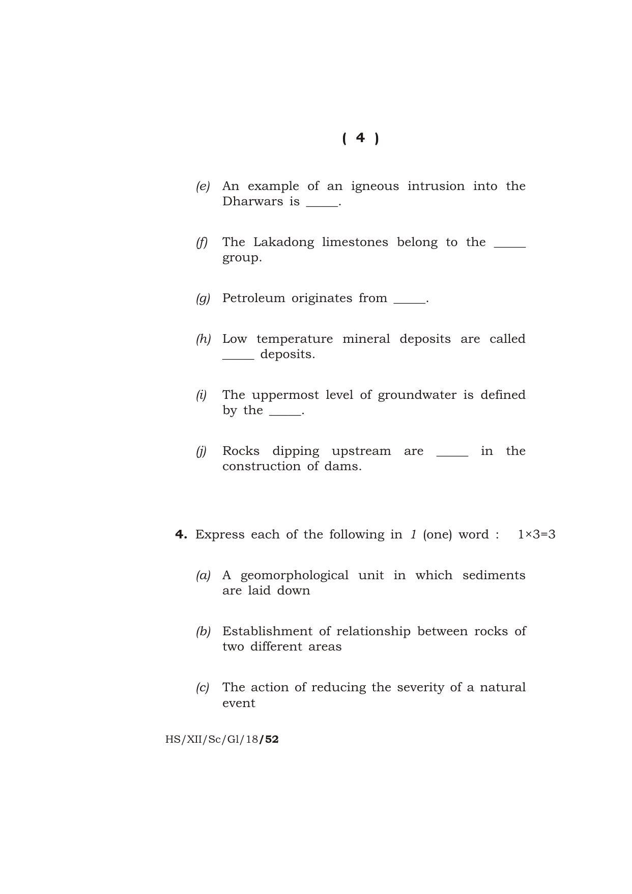 Meghalaya Board (MBOSE) Class 12 GEOLOGY 2018 Question Paper - Page 4