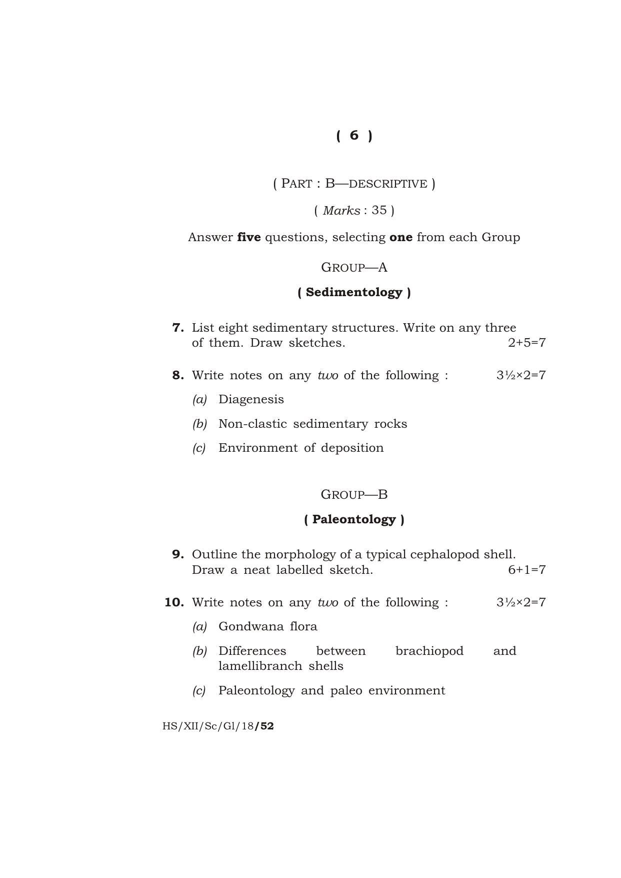 Meghalaya Board (MBOSE) Class 12 GEOLOGY 2018 Question Paper - Page 6